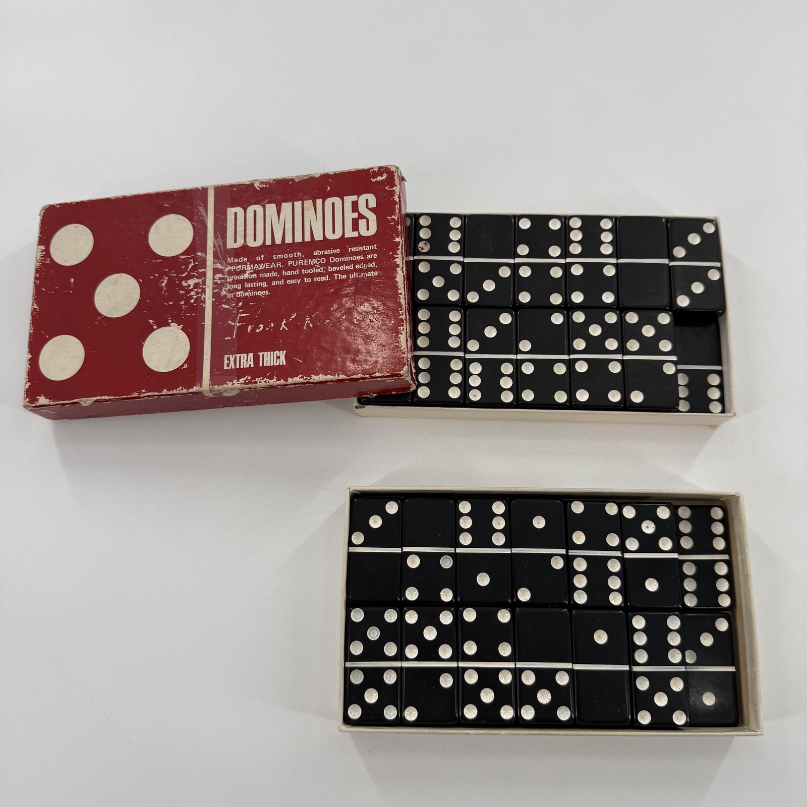 Vintage Puremco Extra Thick Dominoes Double Six Black Tile Game NOT COMPLETE