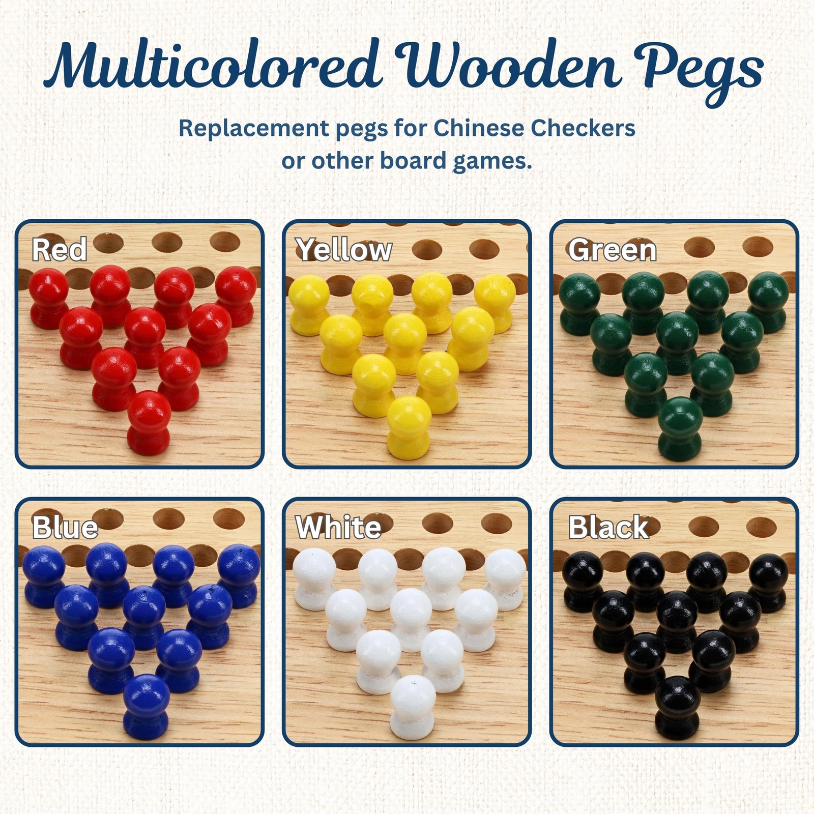 WE Games Replacement Wooden Pegs for Chinese Checkers Small, Red, Green, Blue