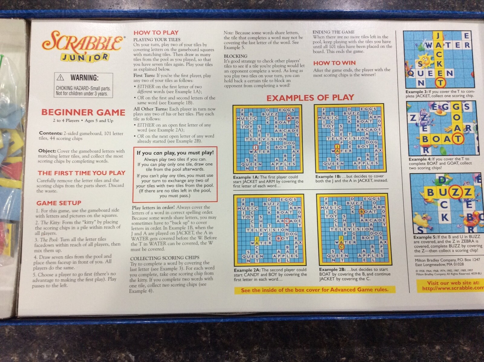 Scrabble Junior By Milton Bradley For Ages 5 and Up Complete Game
