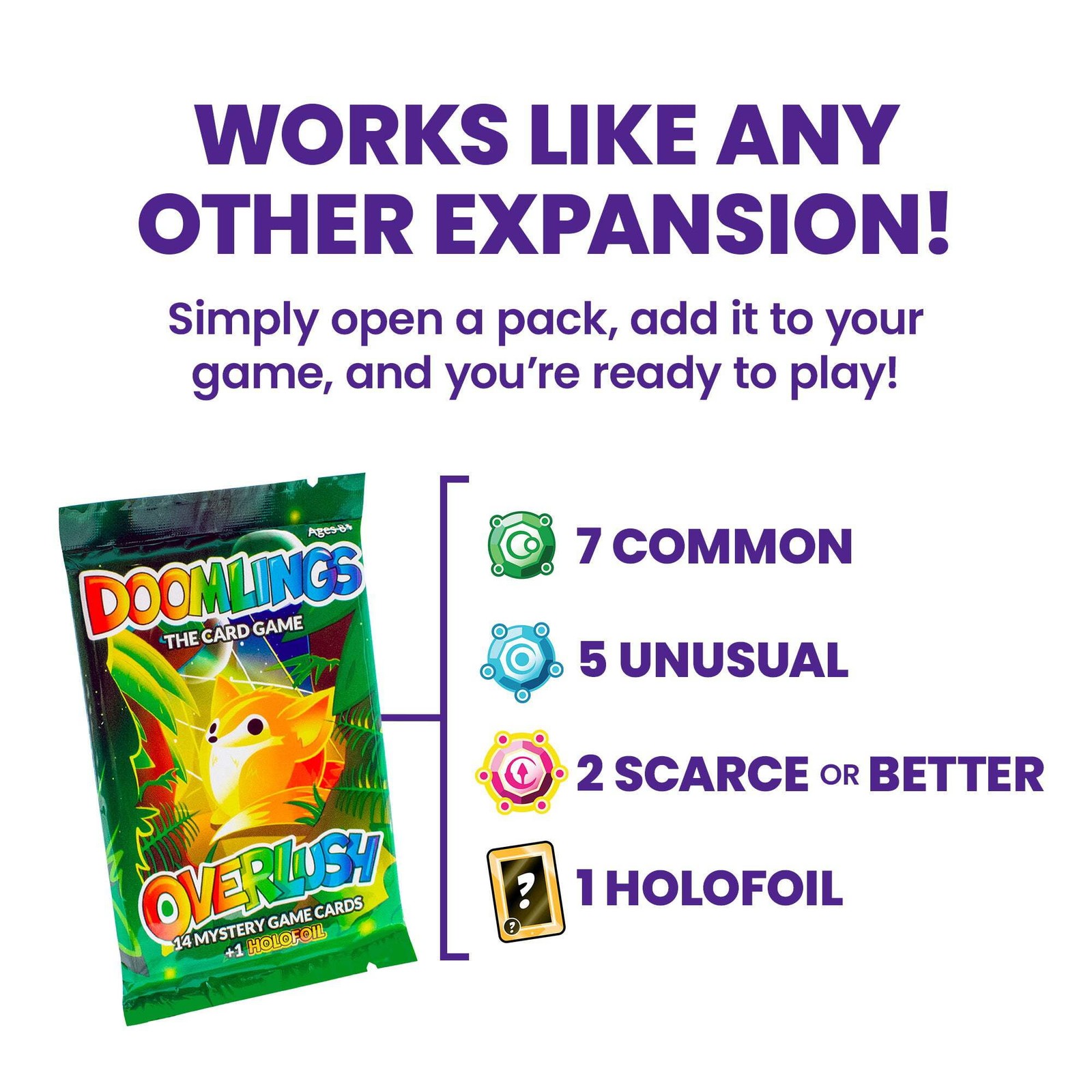 Doomlings Overlush Mystery Expansion Card Game 4X Booster Packs 60 Total Cards