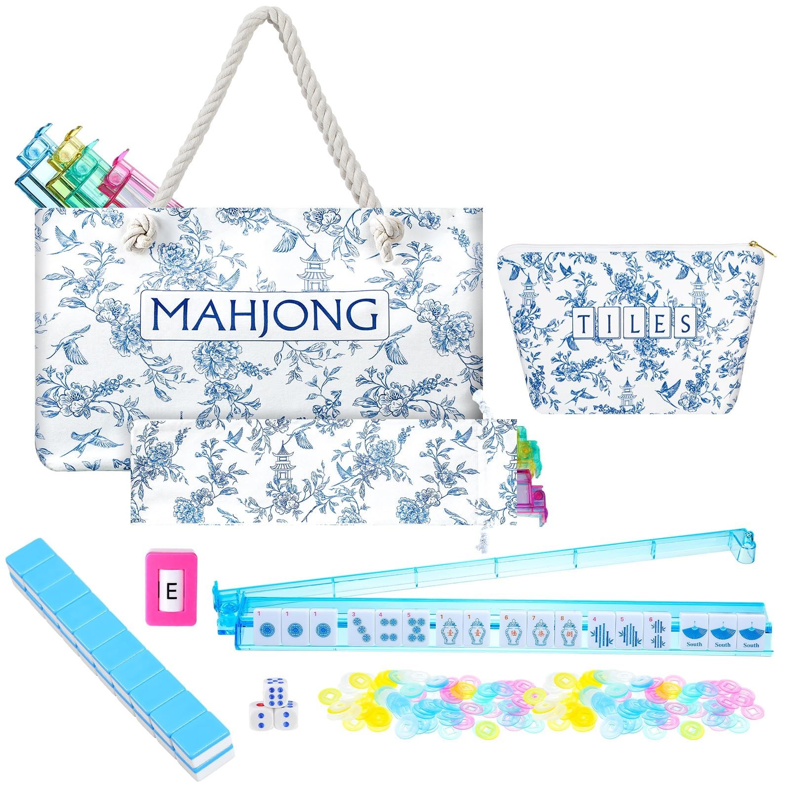 Ceenna 271 Pcs Chinoiserie American Mahjong Tiles Set, 160 Blue Tiles Mah Jon…