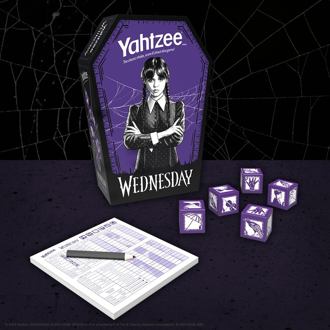 Wednesday Addams Yahtzee Game Collector’s Edition Coffin Dice Cup Custom Dice