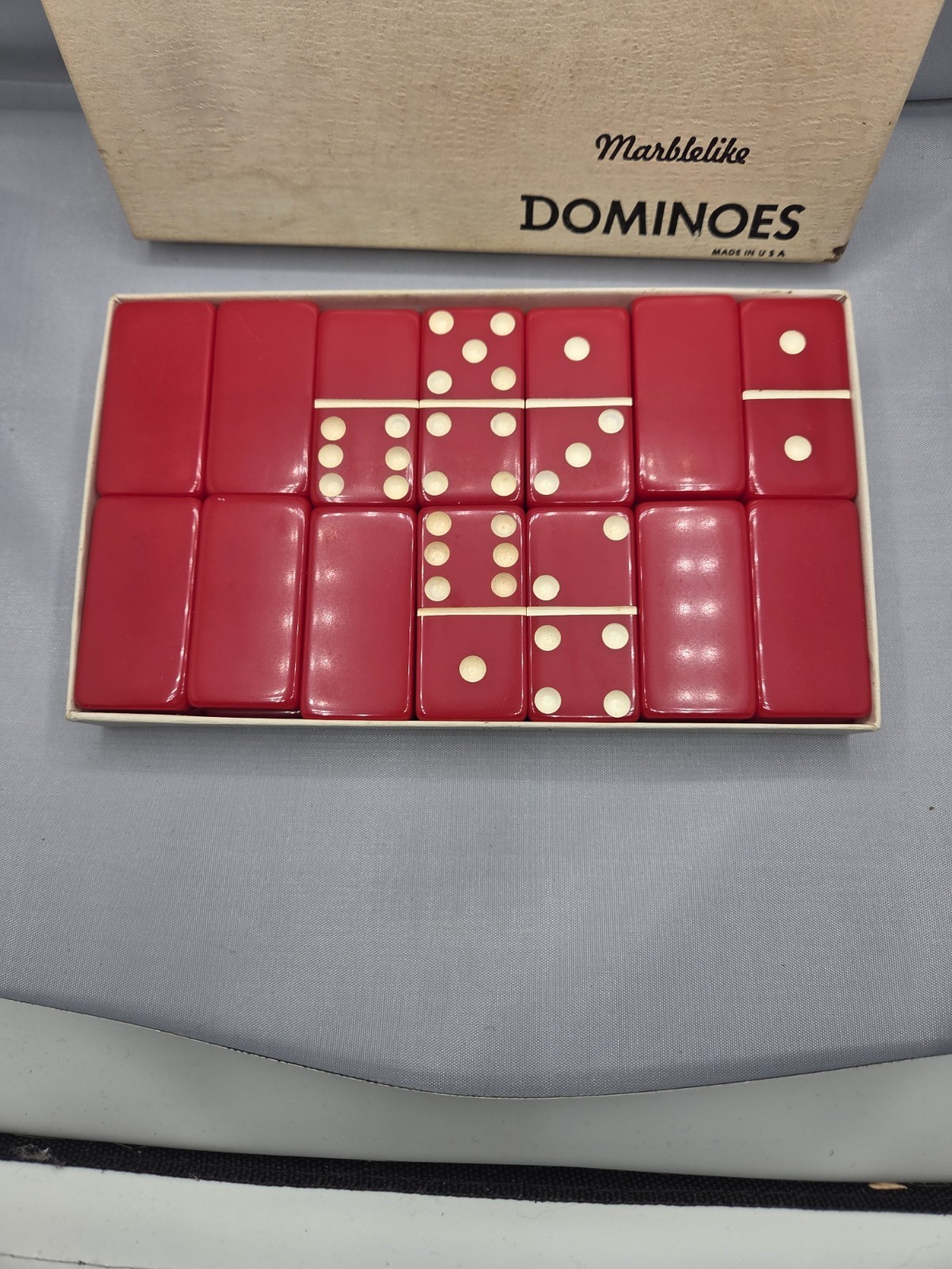 VTG Puremco Standard Red Bakelite Double Six 28 Tile Domino Set- Great Condition