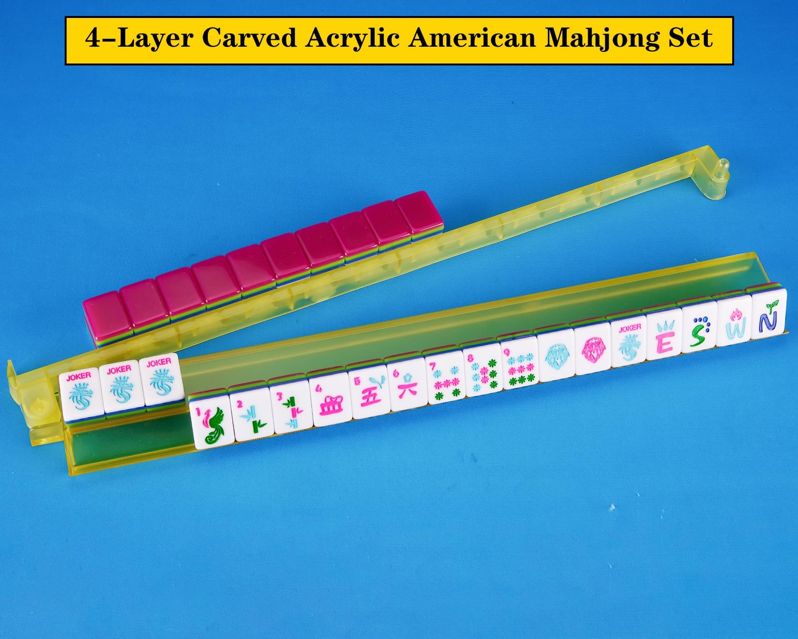 QLKLIKEBF 4-Layer Mahjong Tile Set 1.2-inch Rose Red 166 American Mahjong Til…