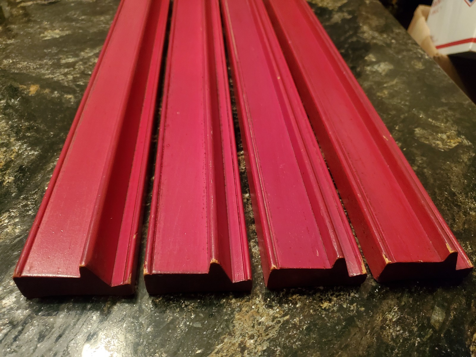 Vtg Red Camphor Wood Mahjong Racks Set of 4 Fong Kee Ma Jeuck 16.5″x 2.125″ Wide