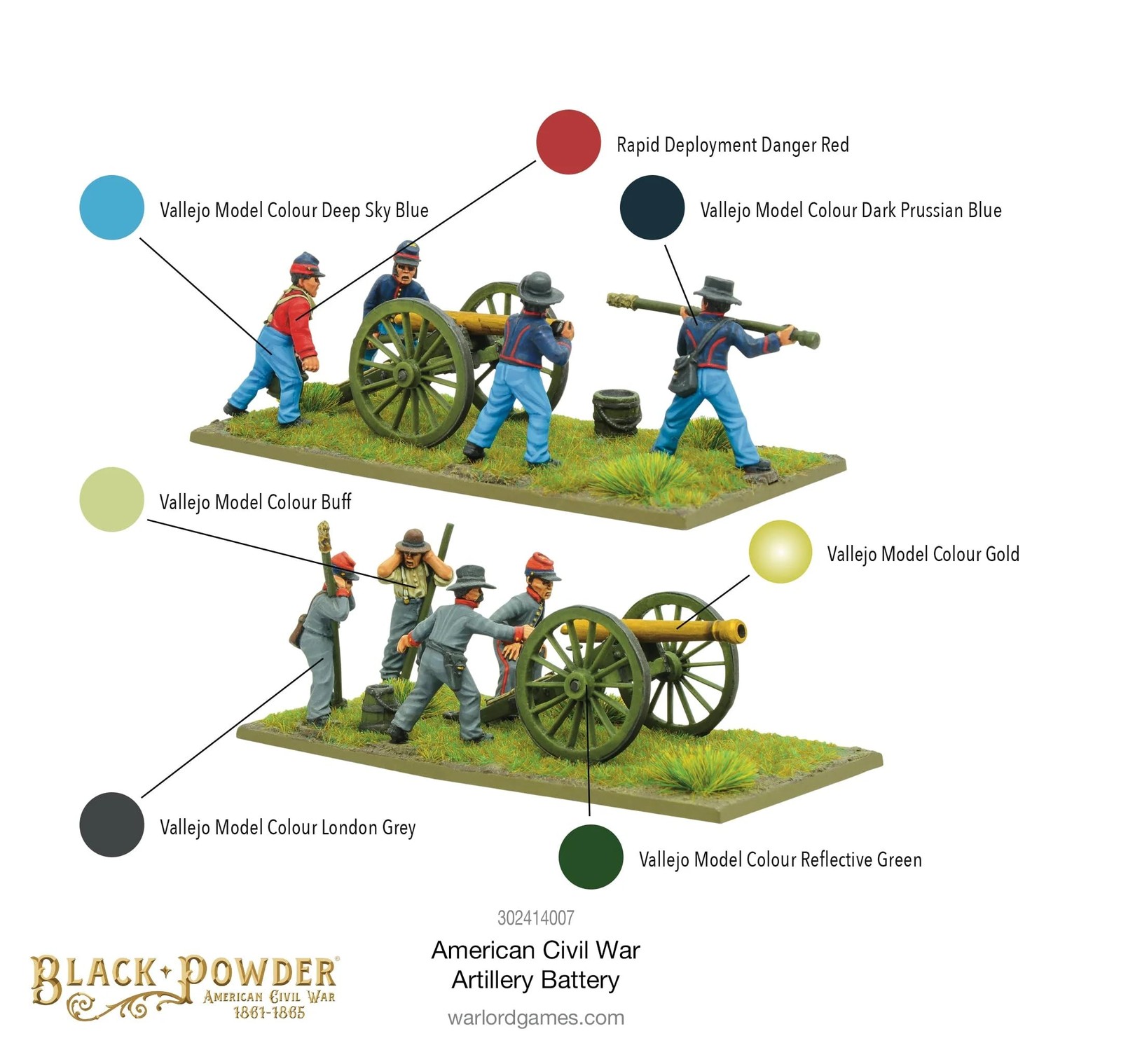 Black American Civil War: Artillery Battery Figures 1:56 Military Table Top W…