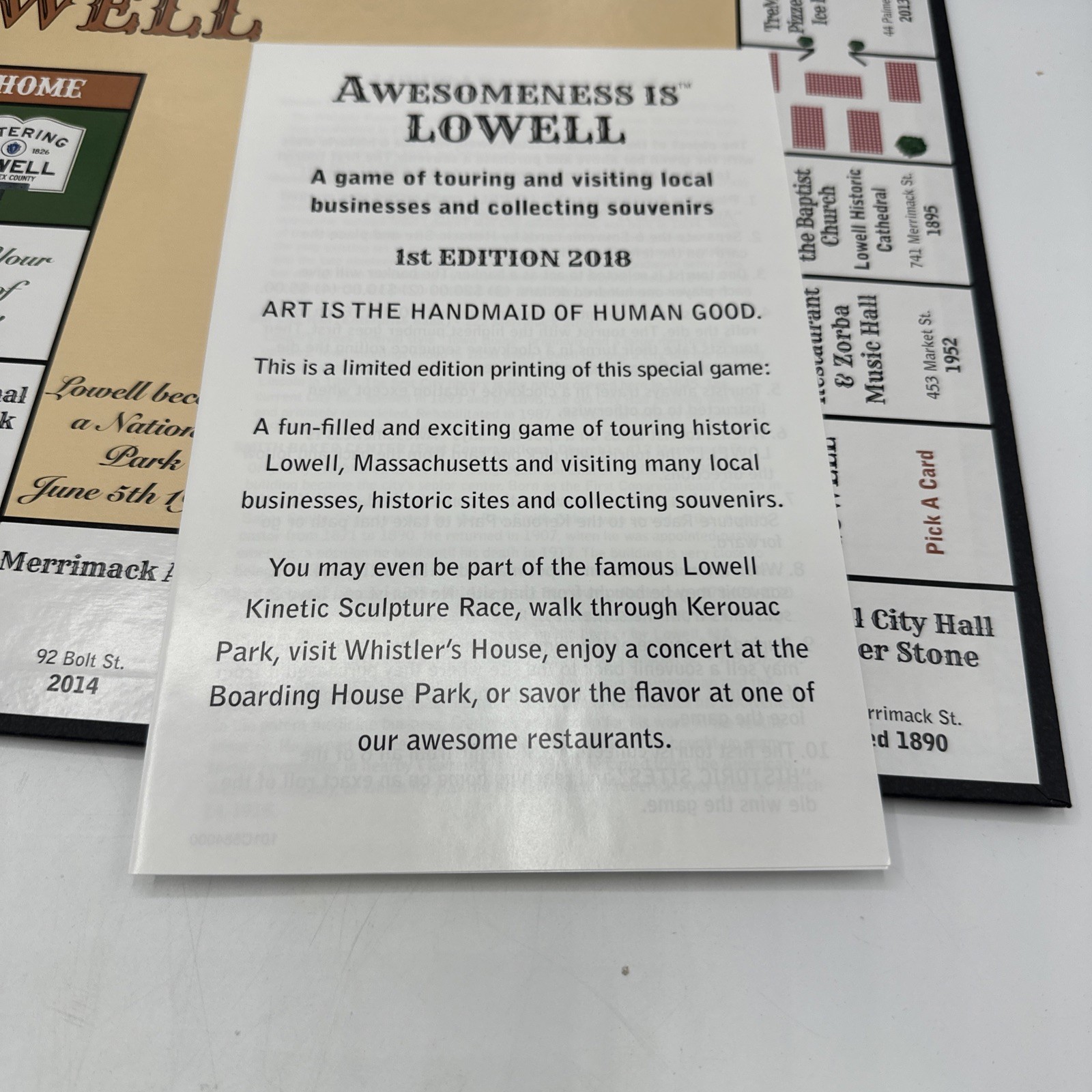 Awesomeness is Lowell Massachusetts Commemorative Board Game 2018