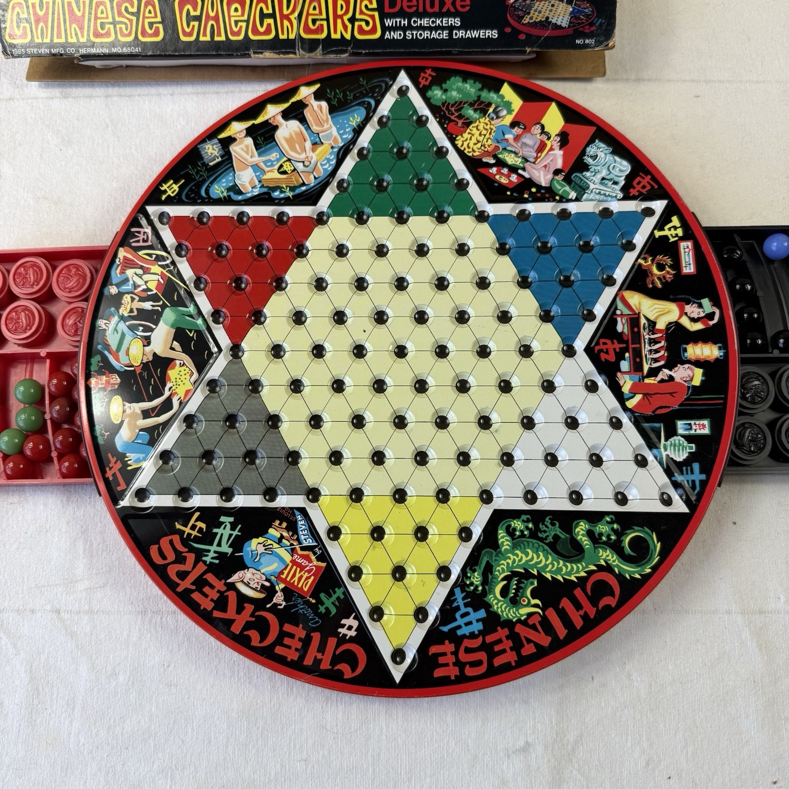 Vintage 1985 Deluxe Chinese & Regular Checkers By Steven Made In USA INCOMPLETE*