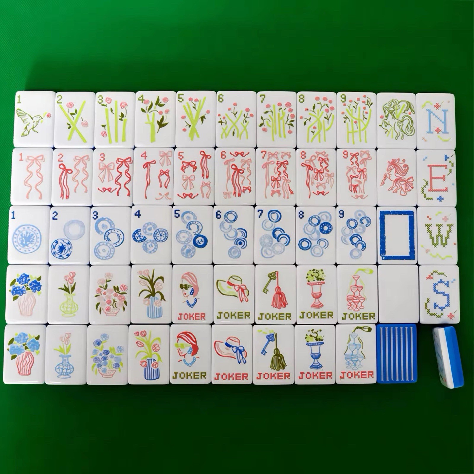 Designer Inspired American Mahjong Set | White Acrylic Tiles + Matching Mat