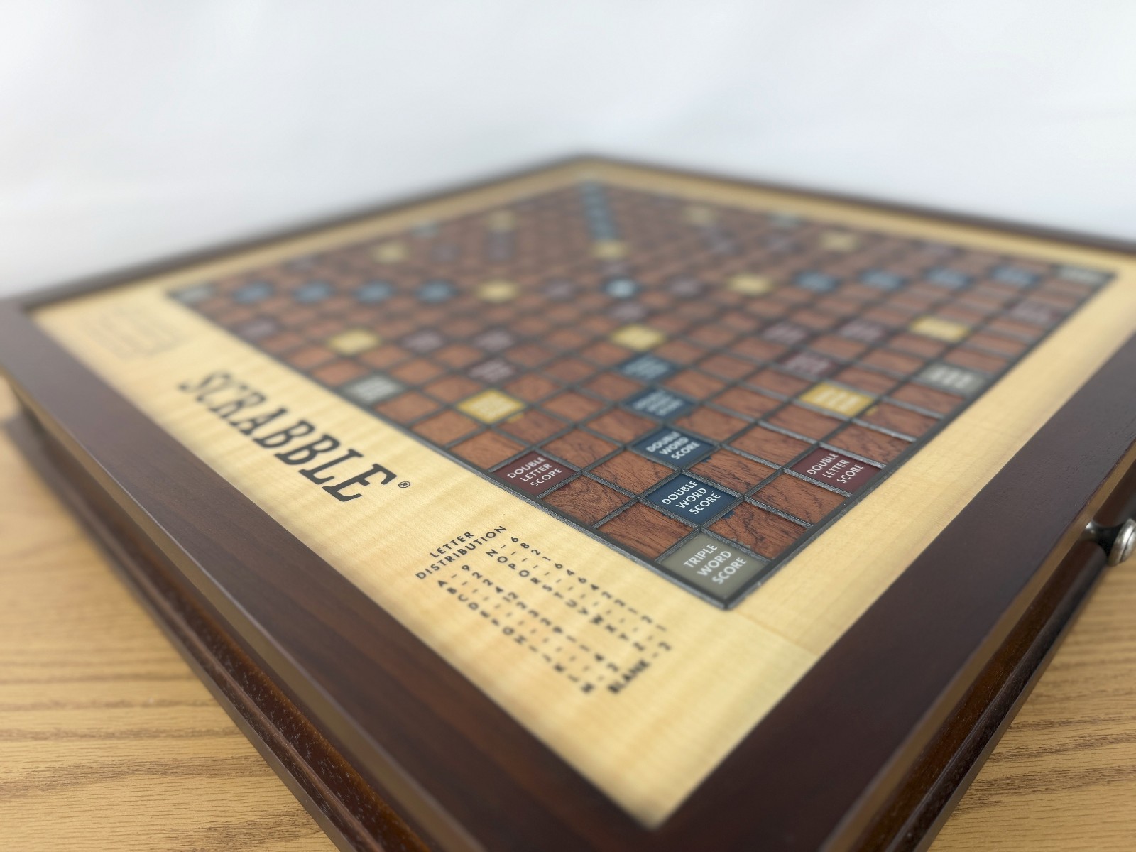 Scrabble Heirloom Edition with Rotating Solid Walnut Cabinet Turntable Open Box