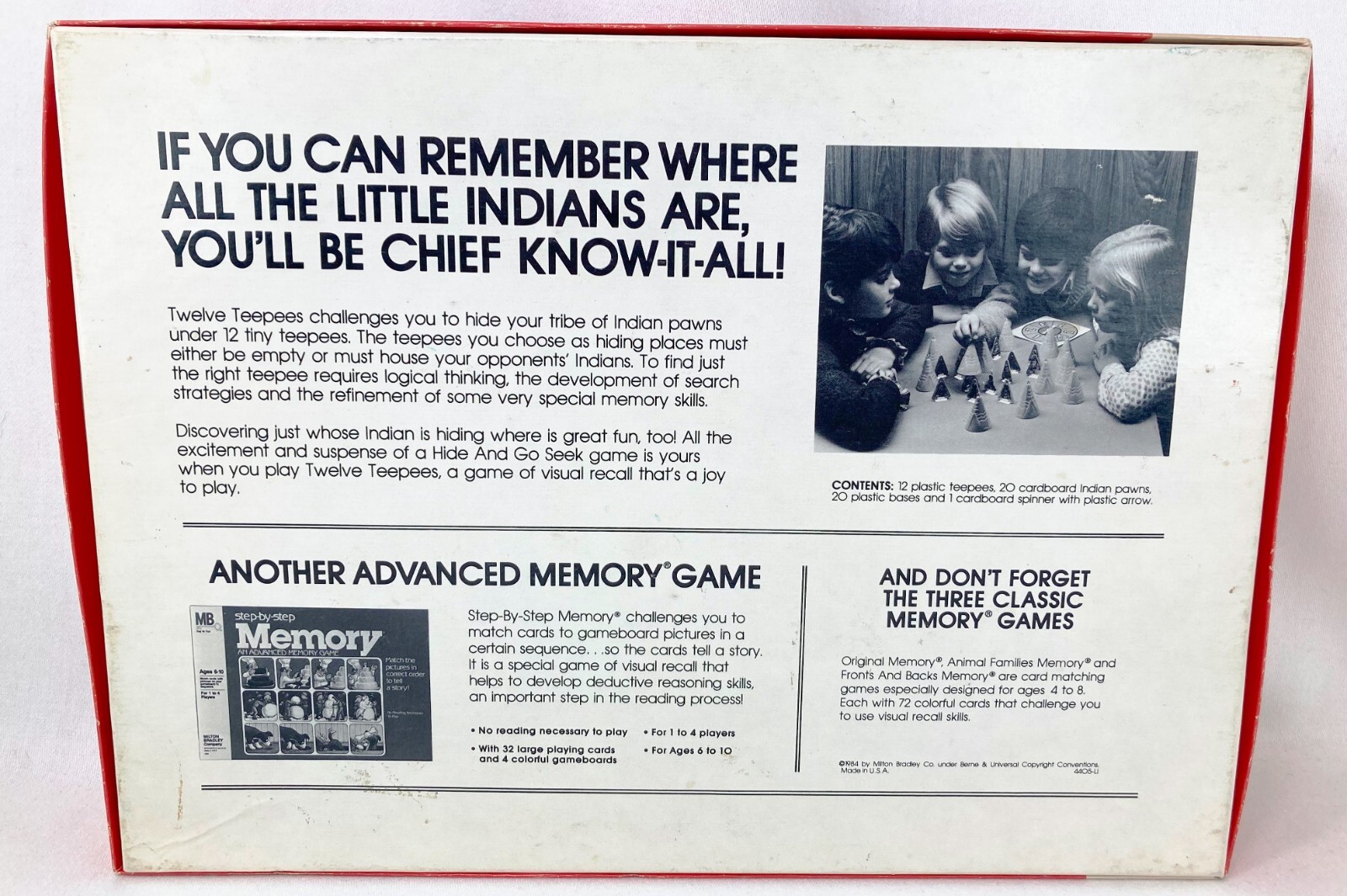 Twelve Teepees Memory Game by Milton Bradley Visual Recall Game Vintage 1984