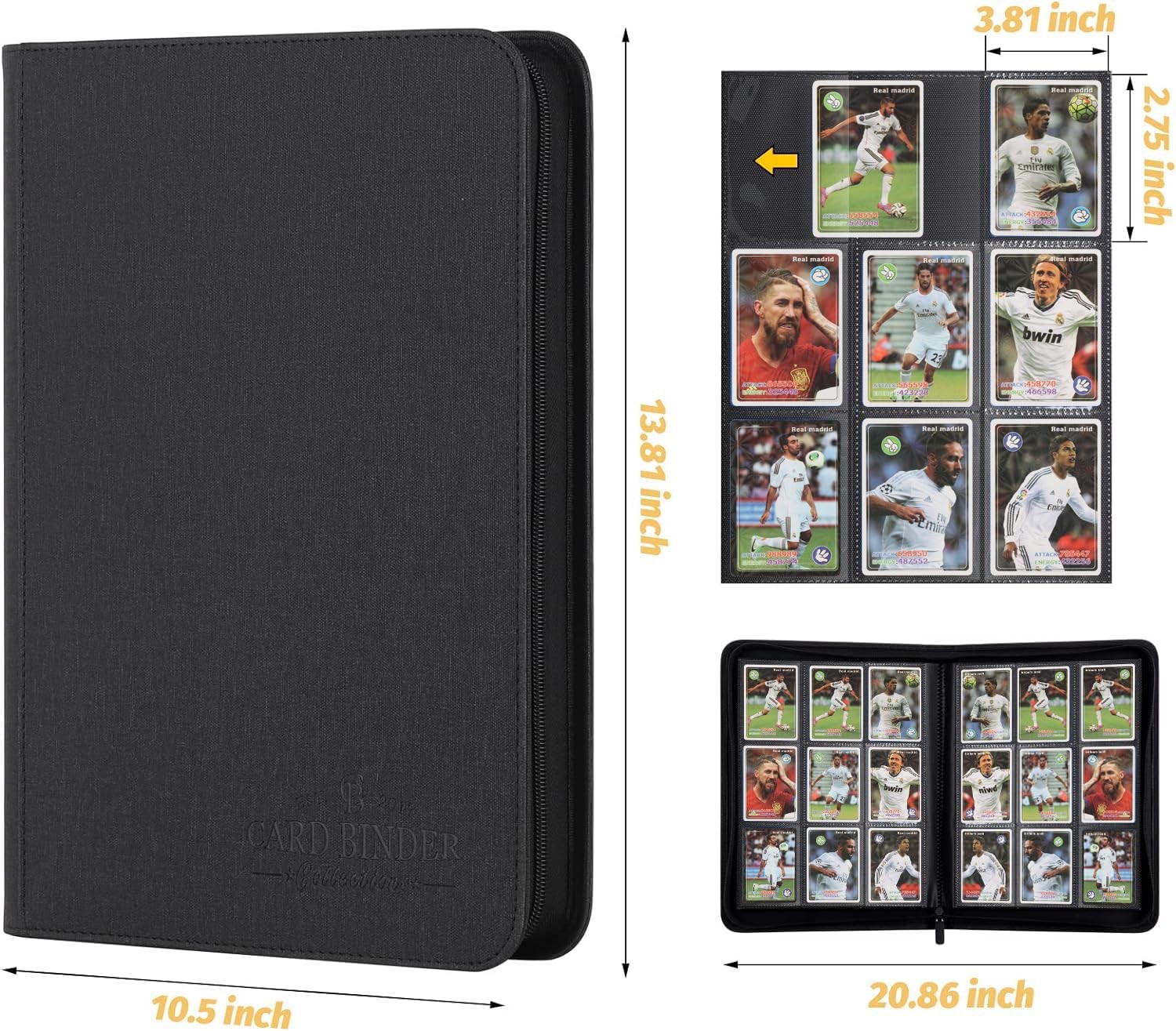 Foalgo 9 Pocket Card Binder, Premium Zip 13.5 x 10 x 1.7 inches, black540
