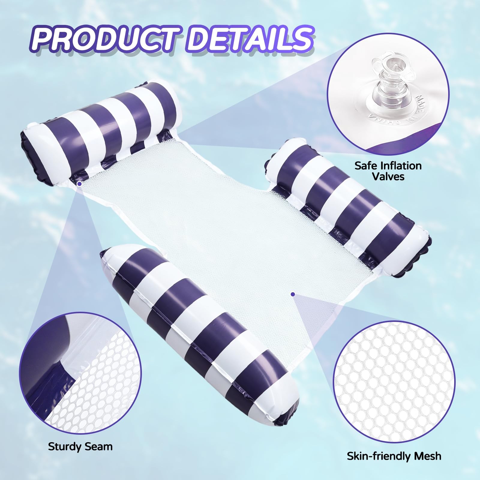 Inflatable Pool Float 4 Pack Mesh Hammock Lounge Adult Beach Summer Portable