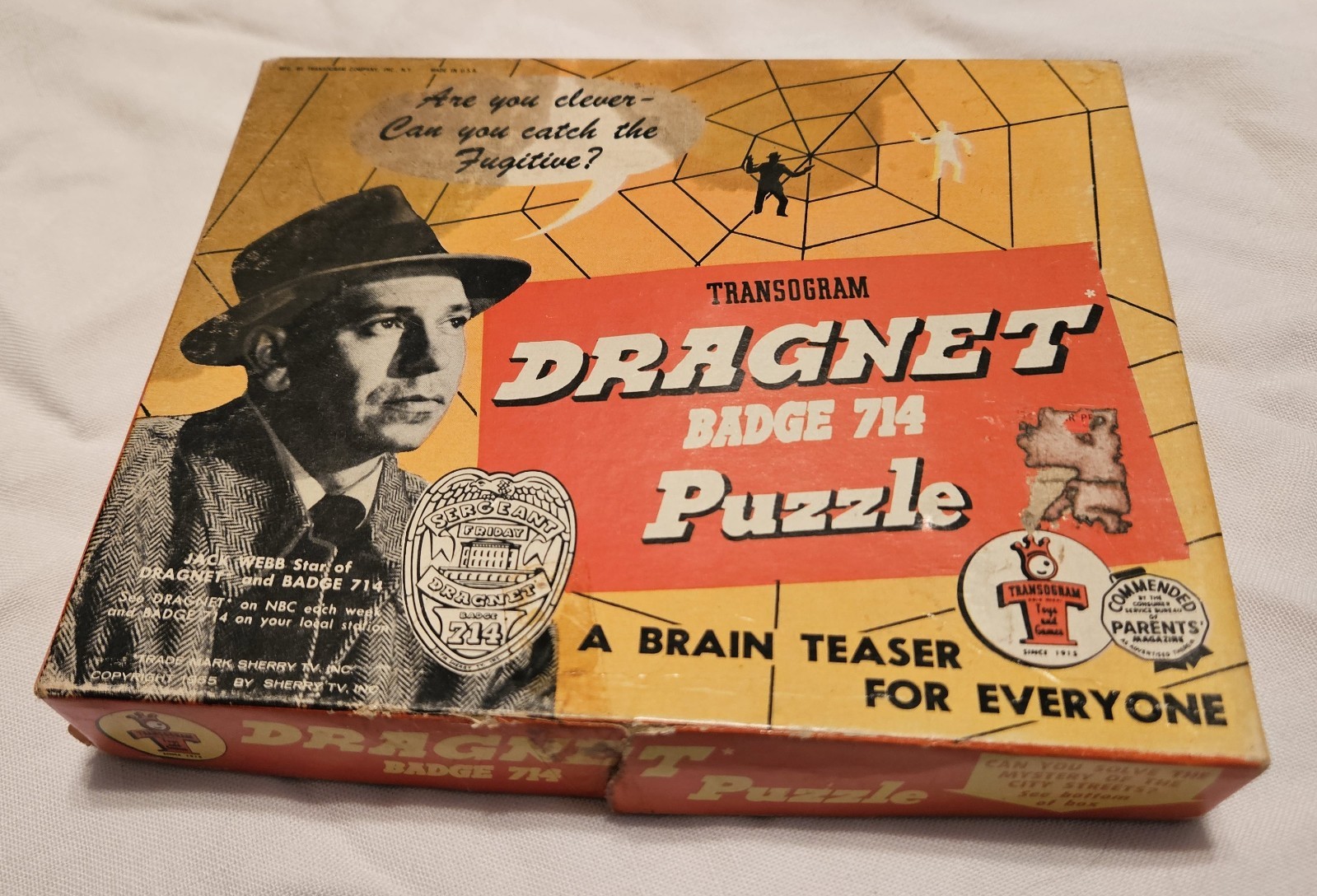 Transogram DRAGNET Badge 714 Brain Teaser Game Puzzle 1955 USA Vintage 50s