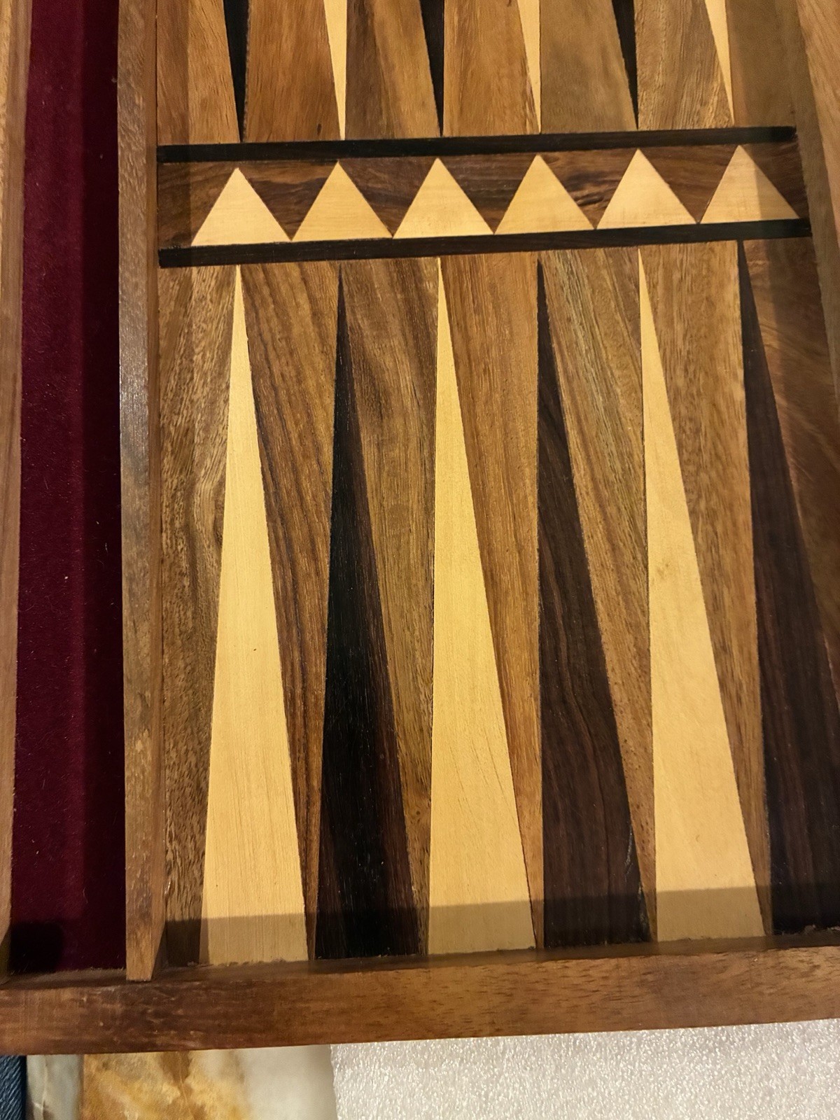 Wooden Inlaid Backgammon Set Travel Size, 12” X 7” Case