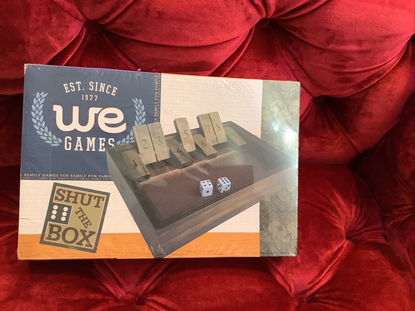 WE Games Dice Board Game, 9 Number Flip Tiles, Dark Stained Wooden Box 11 inches