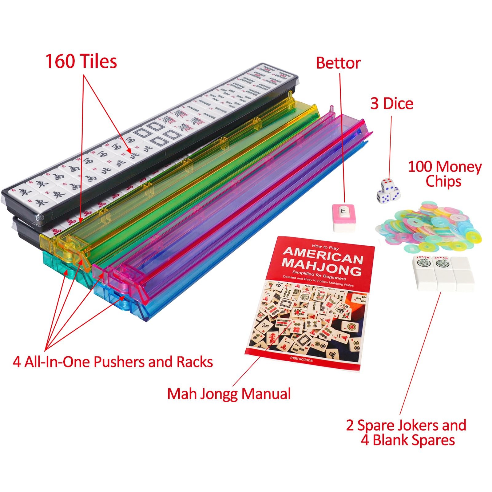 American Mahjong Set with Blue Carrying Bag, 166 White Tiles, 4 All-in-One Ra…