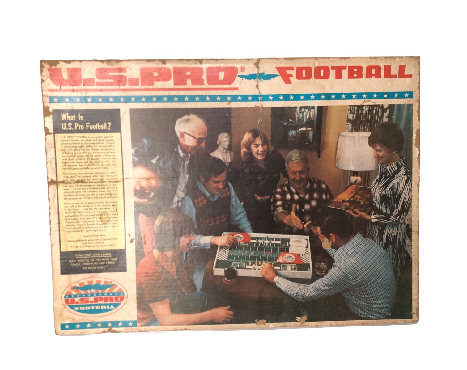 Vintage 1974 U.S Pro Football Board Game. Rare! Large 26”x19” Craft Plastix Co.