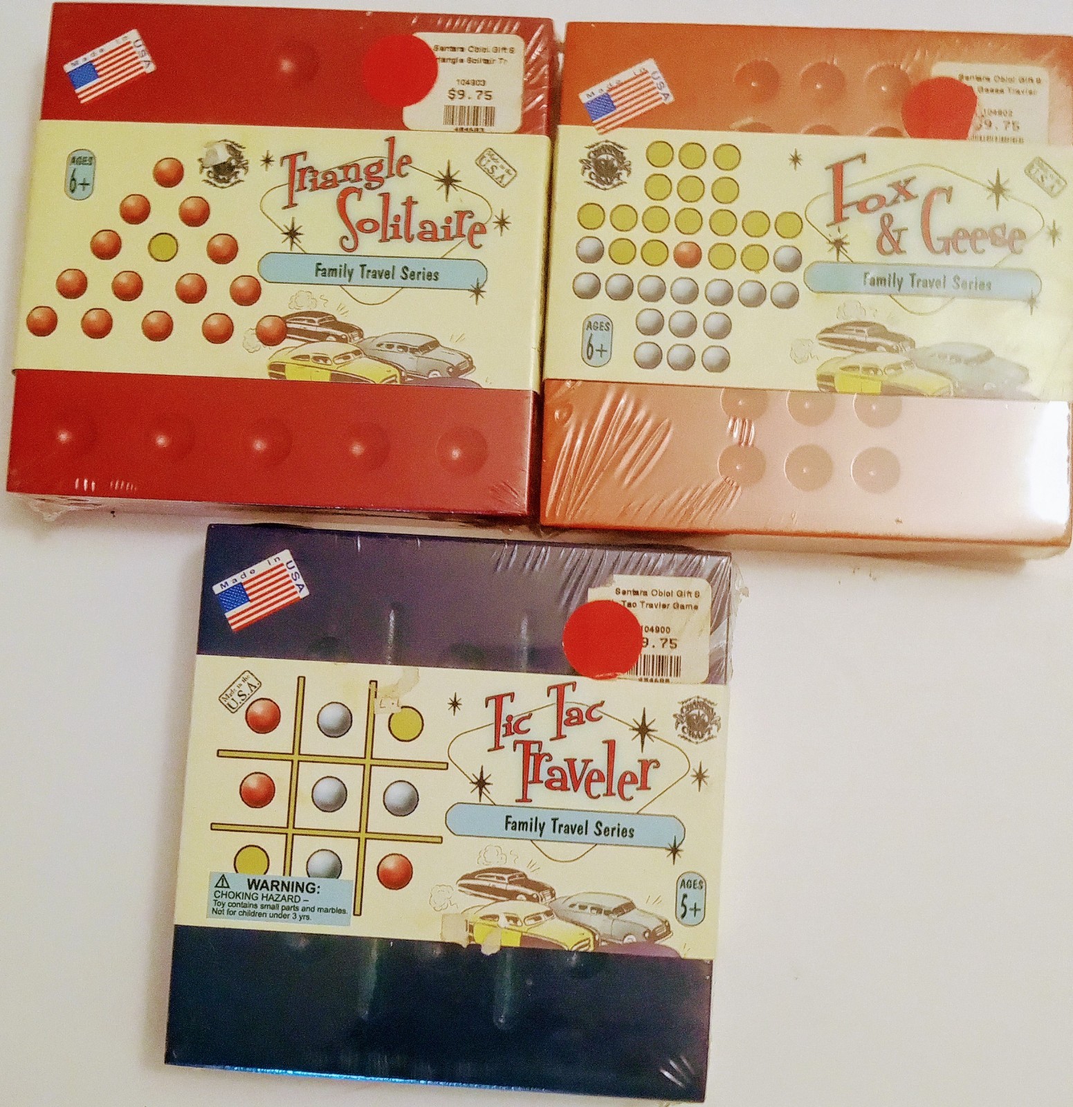 Vtg Family New Travel Games -Triangle Solitaire, Fox & Geese, Tic Tac Traveler