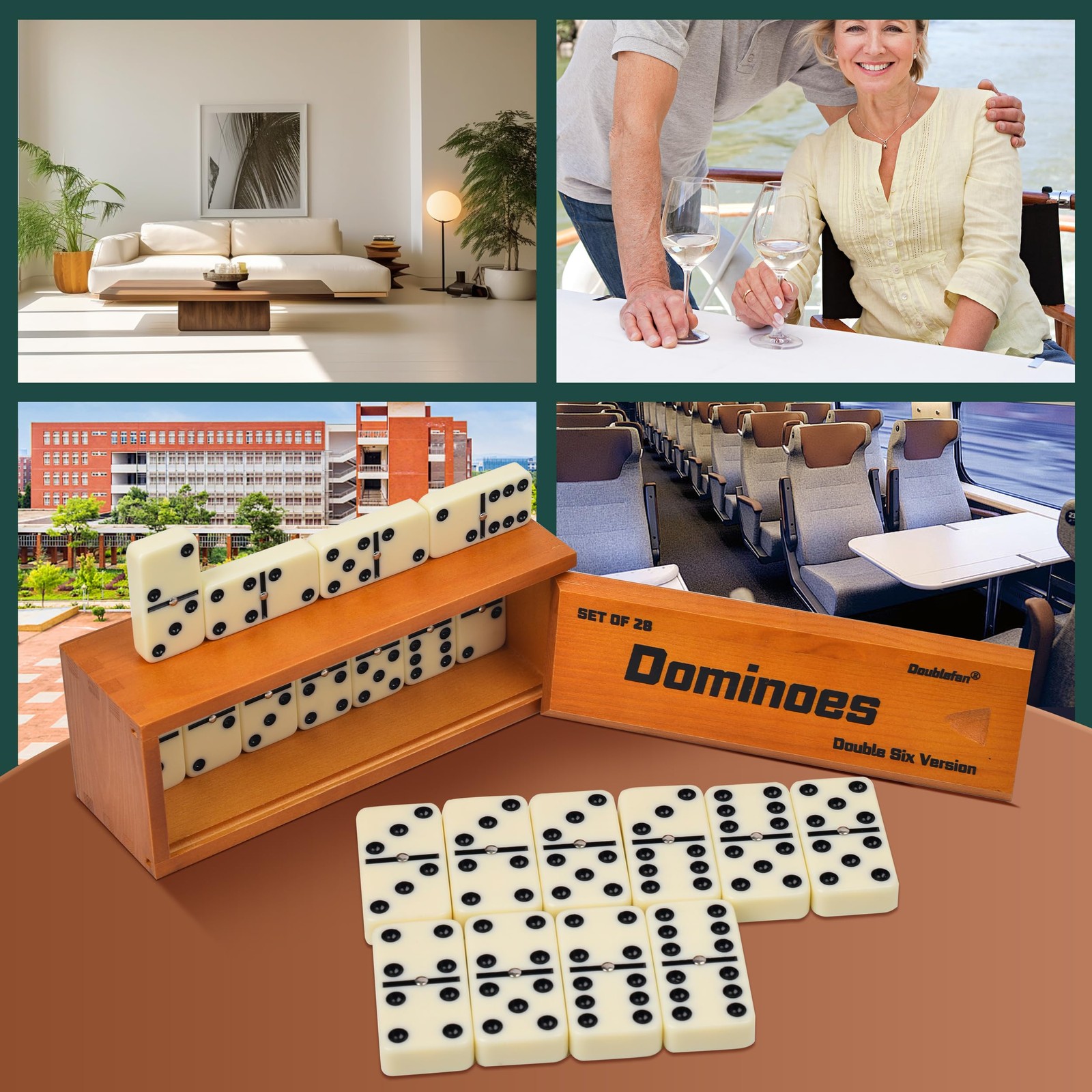 Dominos Set for Adults, Jumbo Size Double 6 Dominoes Set, Size, 28 Pcs
