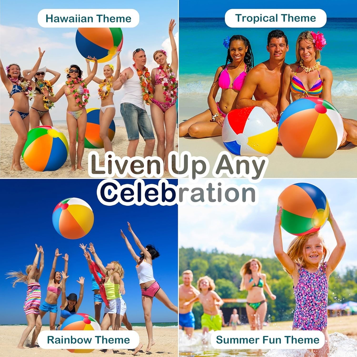 Giant Beach Ball 24 Inch Inflatable Pool Toy Pack of 3 Rainbow Balls