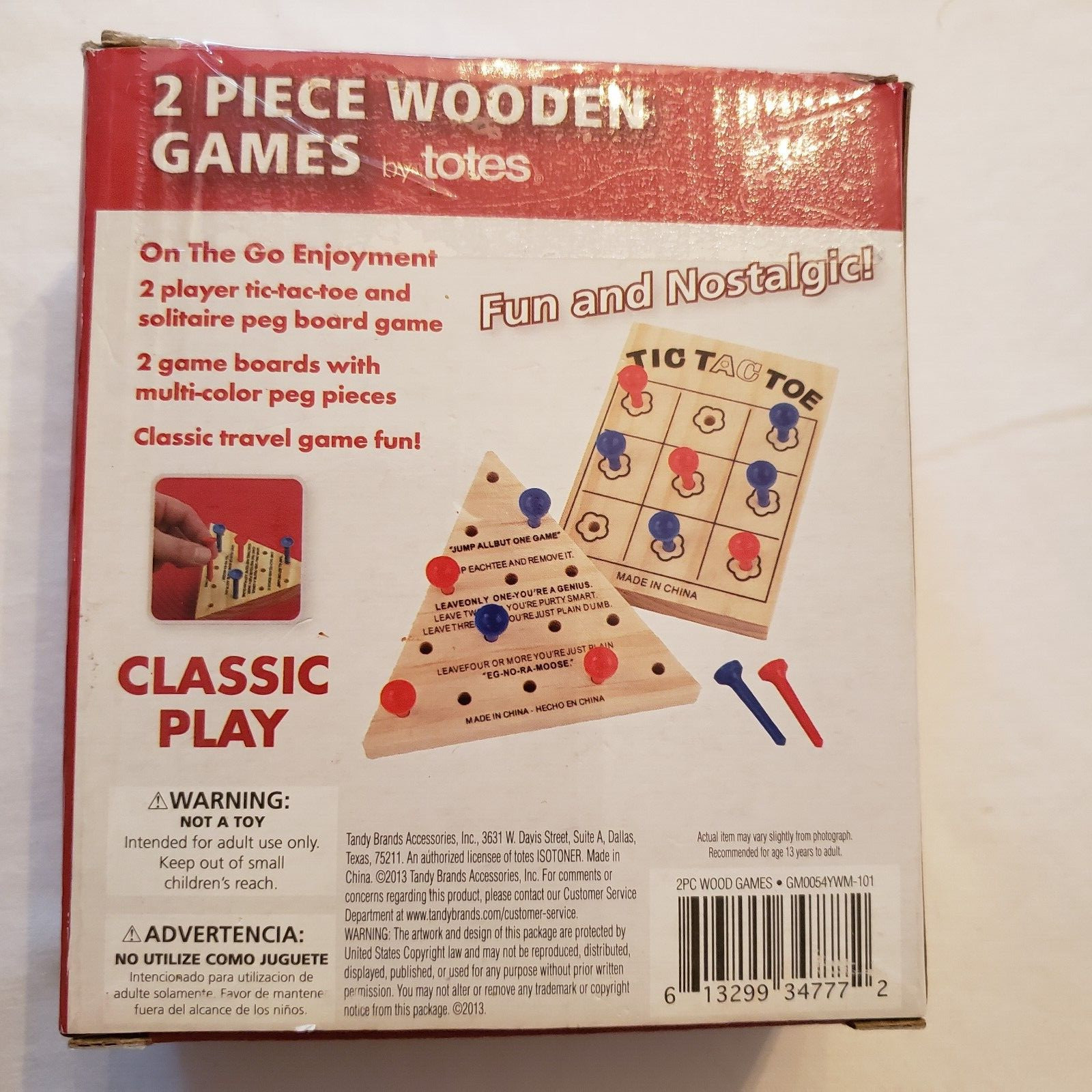 2 piece wooden games by “Totes” Tic Tac Toe & Solitaire -mini travel – portable