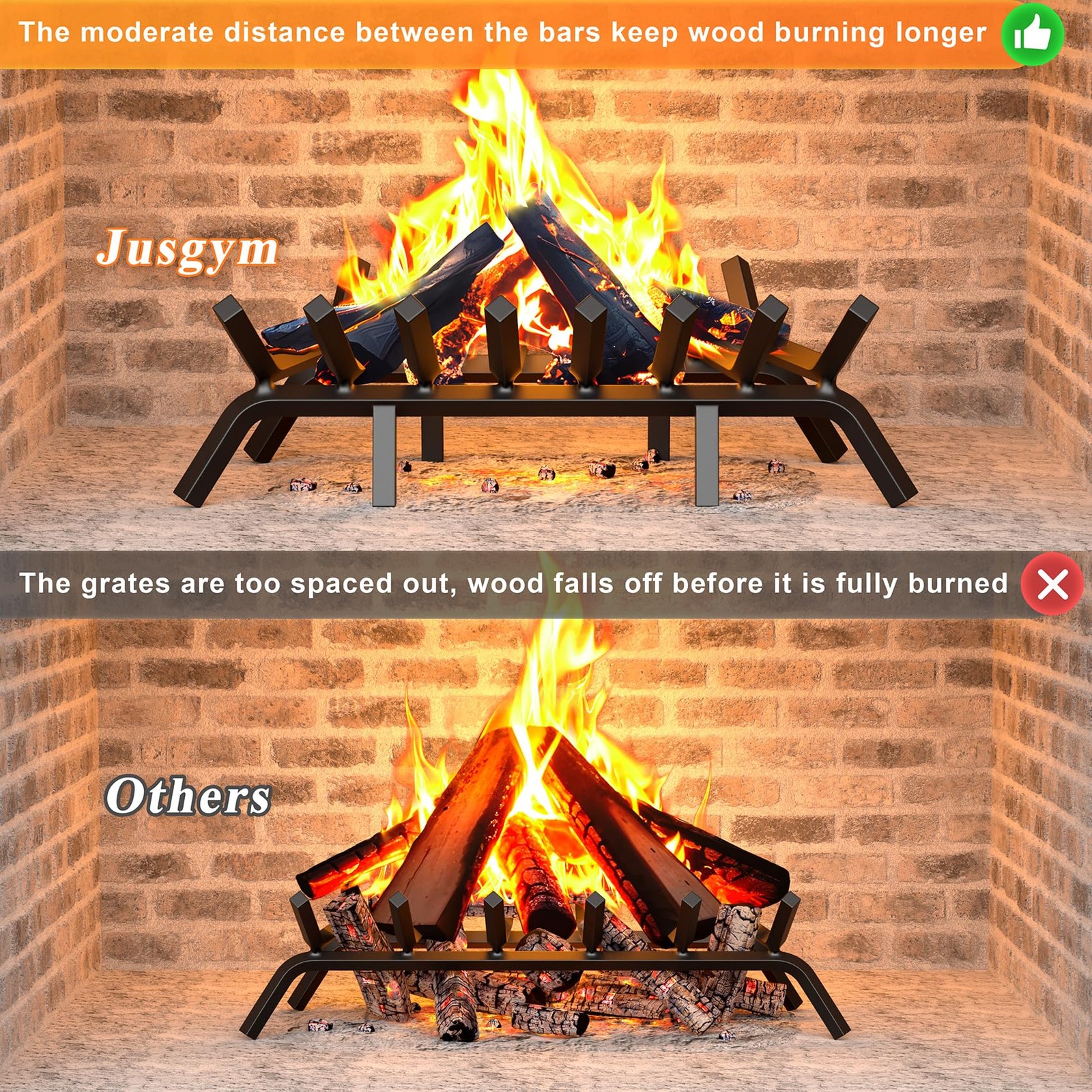 Jusgym Fireplace Grate 30 Inch with 8 Support Legs, Solid 30 inch, Black