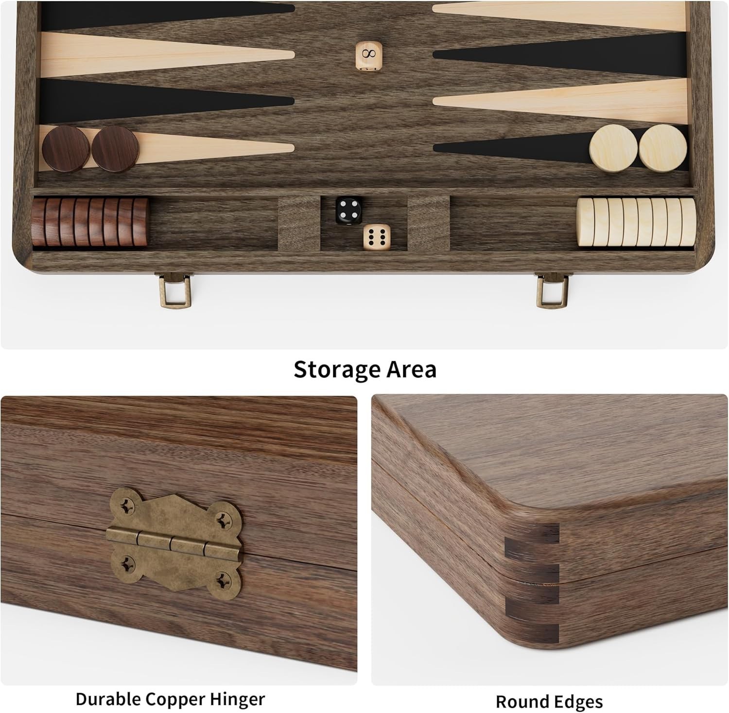 Luxury Walnut Backgammon Set – Wood Board with Travel Case, Doubling Cube