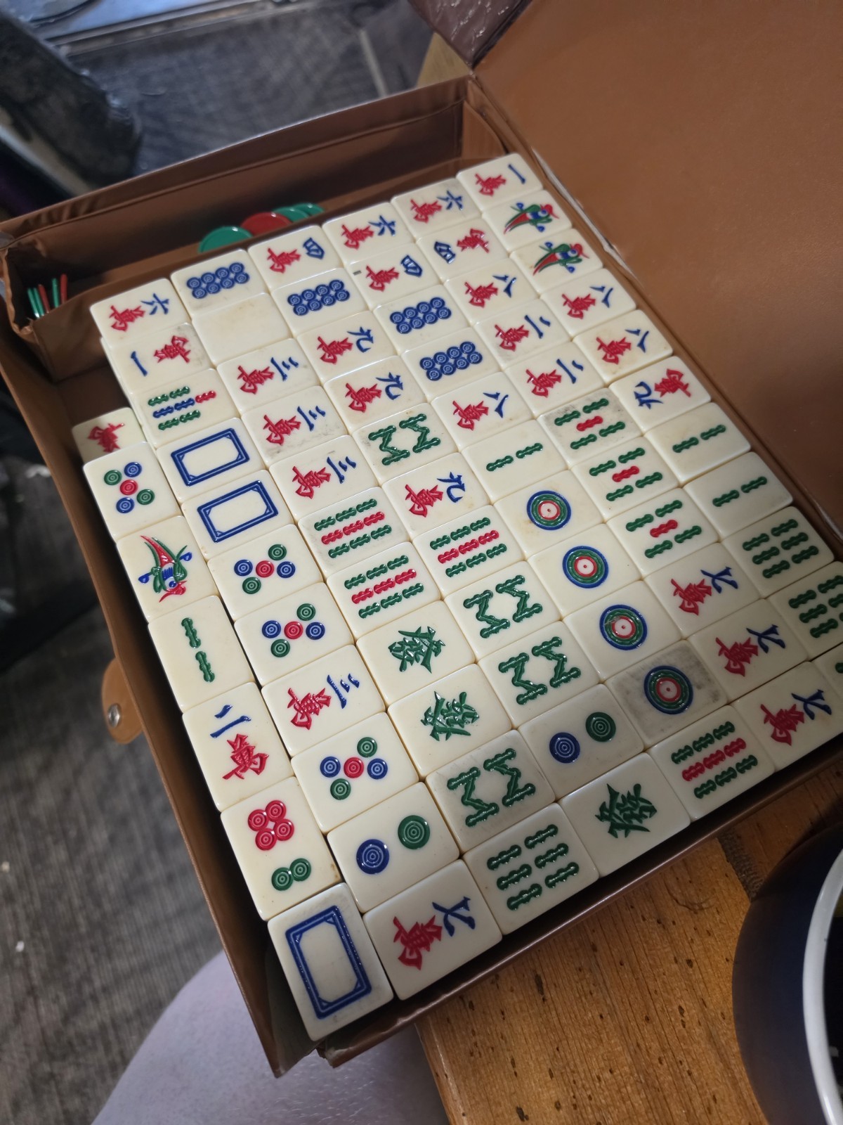 Mahjong Game Set 145 Pieces Canton Style Handmade Plastic Vtg