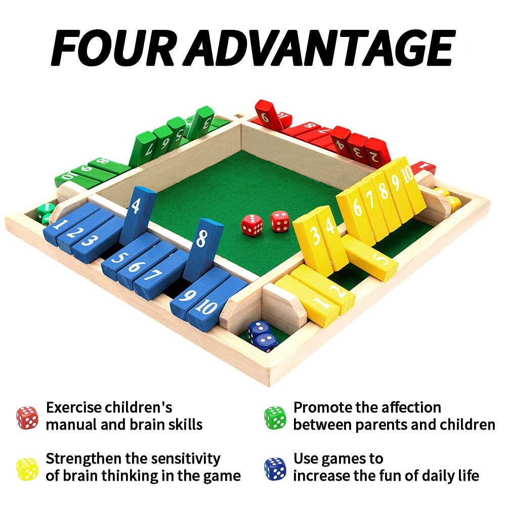 Nicecho Shut The Box Dice Game,2-4 Player Family Wooden Board Table Math Game…