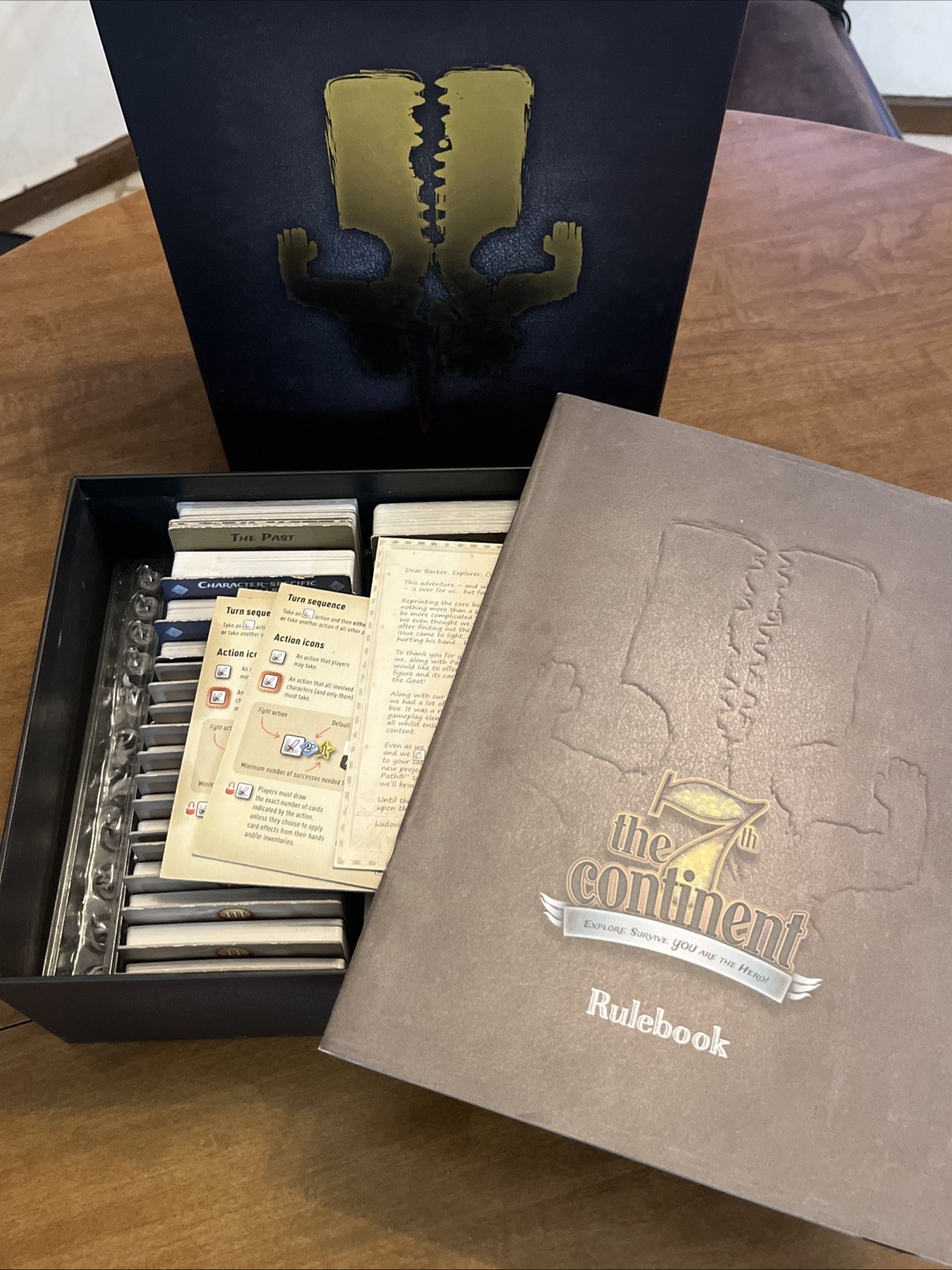 The 7th Continent Board Game Bundle What Goes Up Expansion Journal Minis Dice