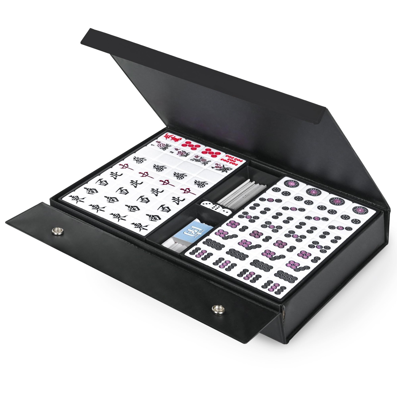 Japanese Riichi Mahjong Set, 144 White and Yellow Tiles – with Black Box, Eas…