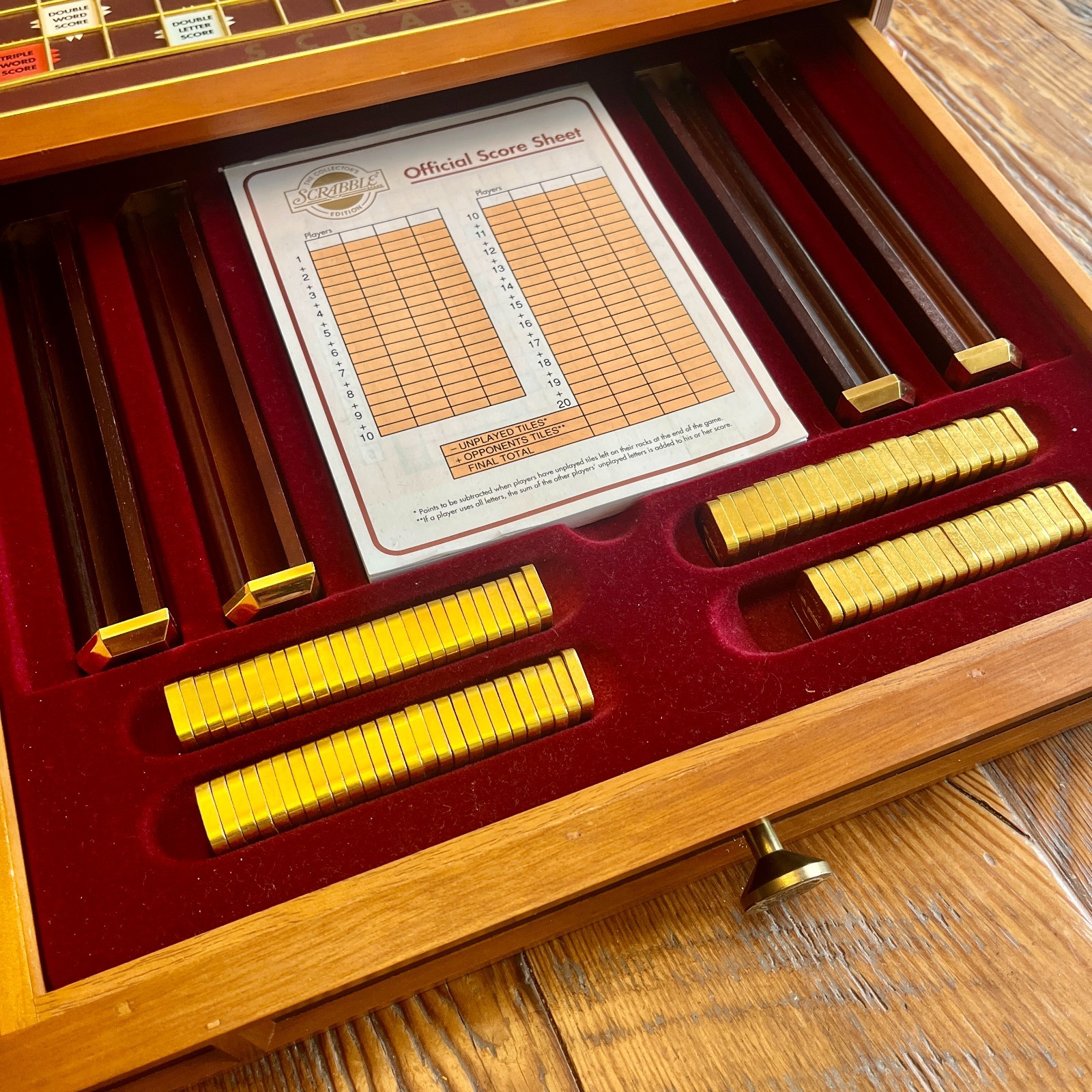 Scrabble Franklin Mint 1990 Collector’s Edition 24K Gold Plated Tiles Wood EUC