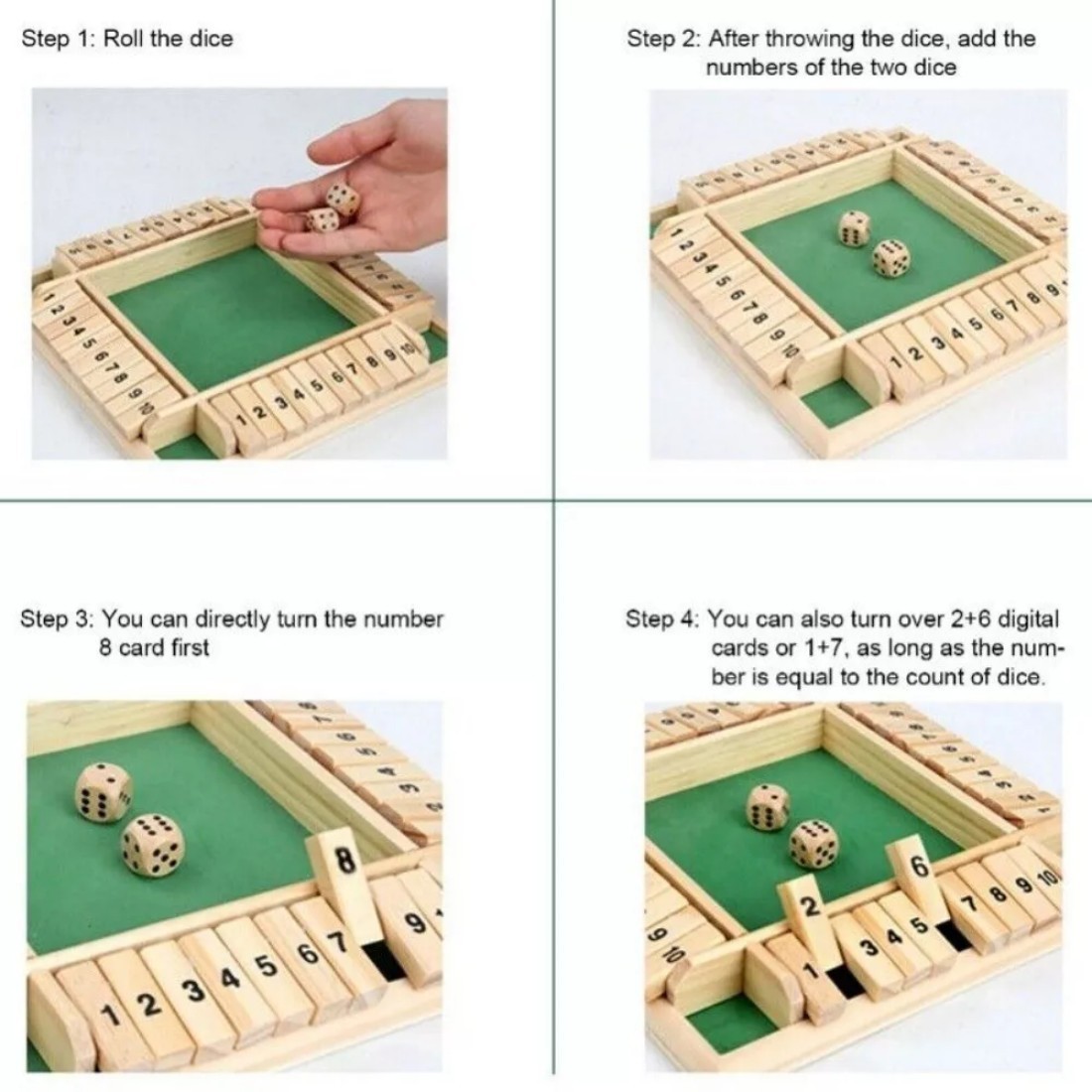 Wooden Dice Board Game Shut The Box for 4 Players Flaps Dices Game Parent-chi-=+