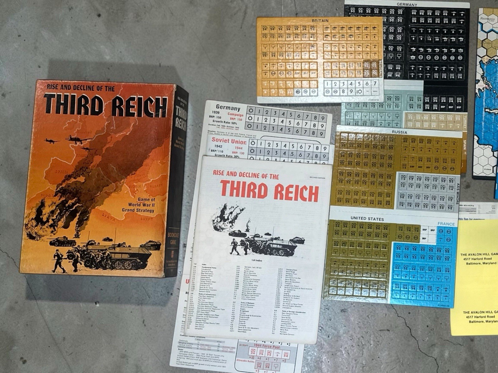 Avalon Hill 1974 Rise and Decline of the THIRD REICH 2nd Ed. UNPUNCHED CIB