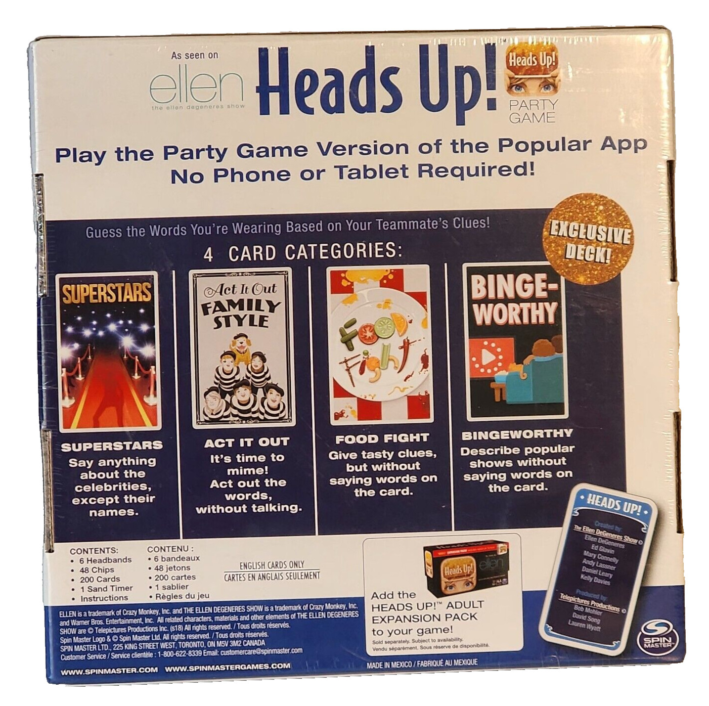 NEW/SEALED Heads Up! Party Game 3rd Ed Ellen Show Exclusive Bingeworthy Deck Inc