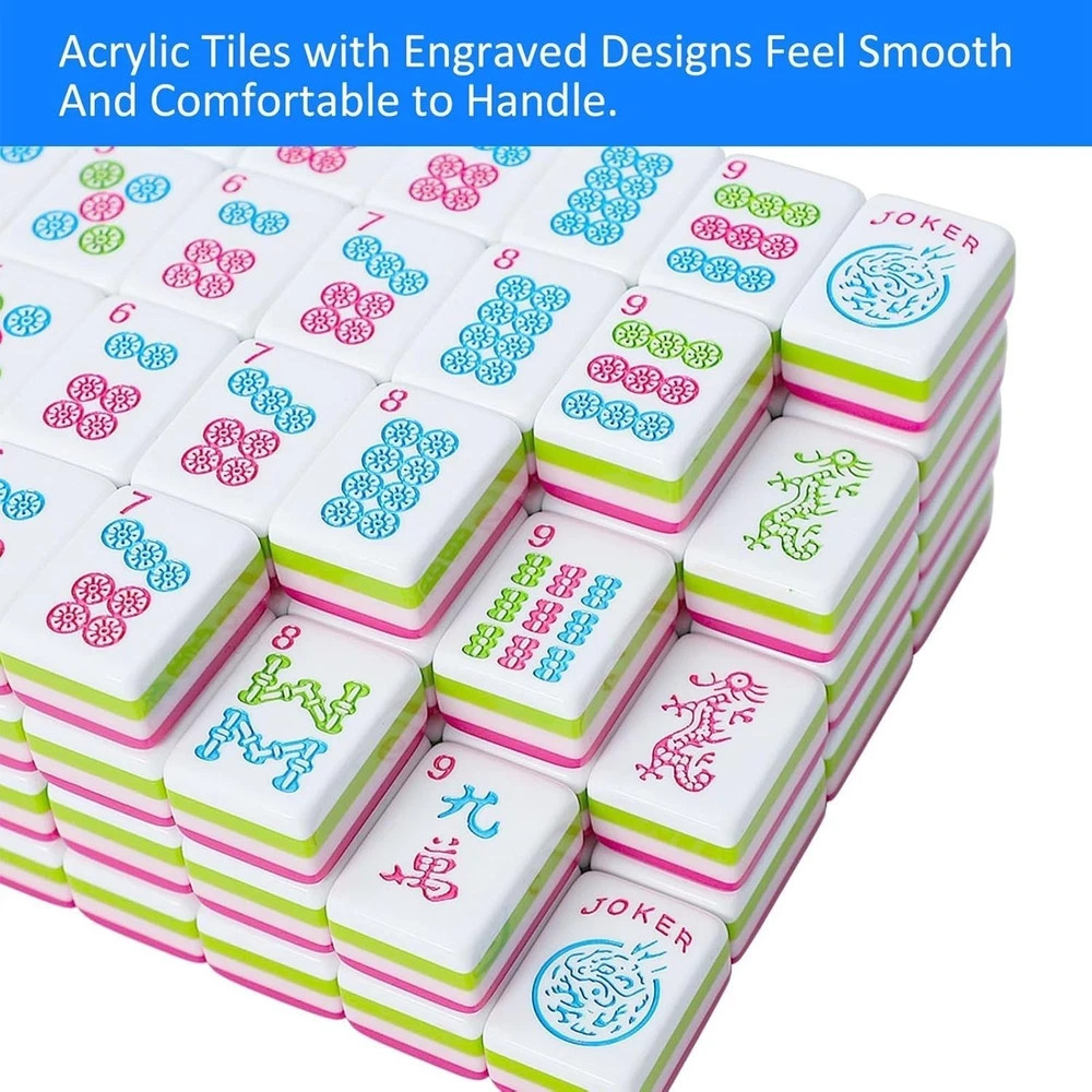 Engraved American Mahjong Tile Set(4 Layer), 166 Acrylic Mahjong Tiles with a Ca