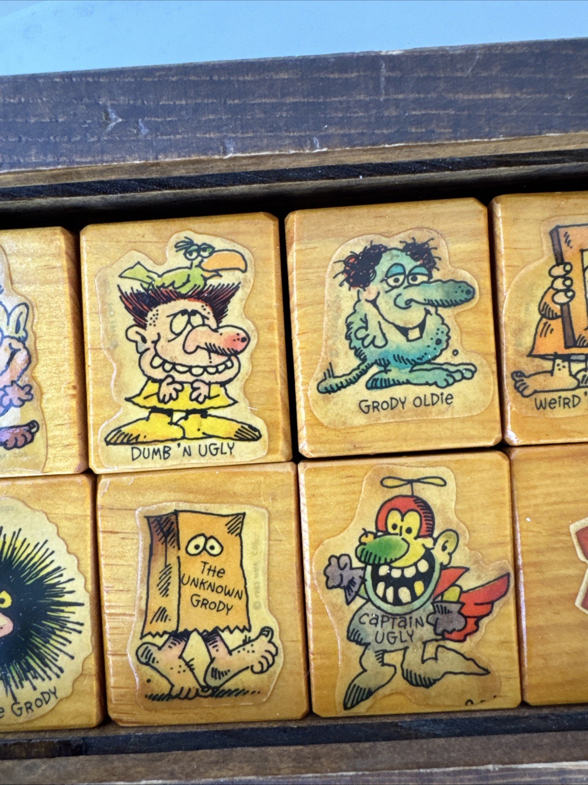 The Grodies & Shirt Tales Wooden Memory Game Matching Tiles In Box OOAK