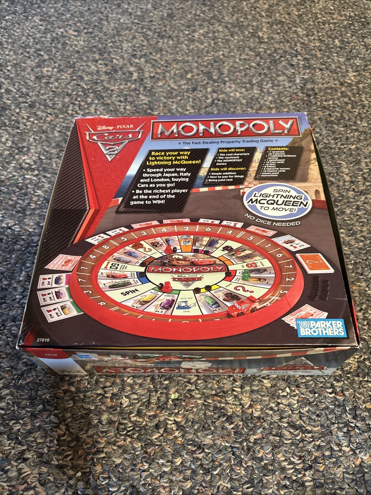 Disney Pixar Cars 2 Monopoly Game Lightning McQueen Racetrack Game COMPLETE Used