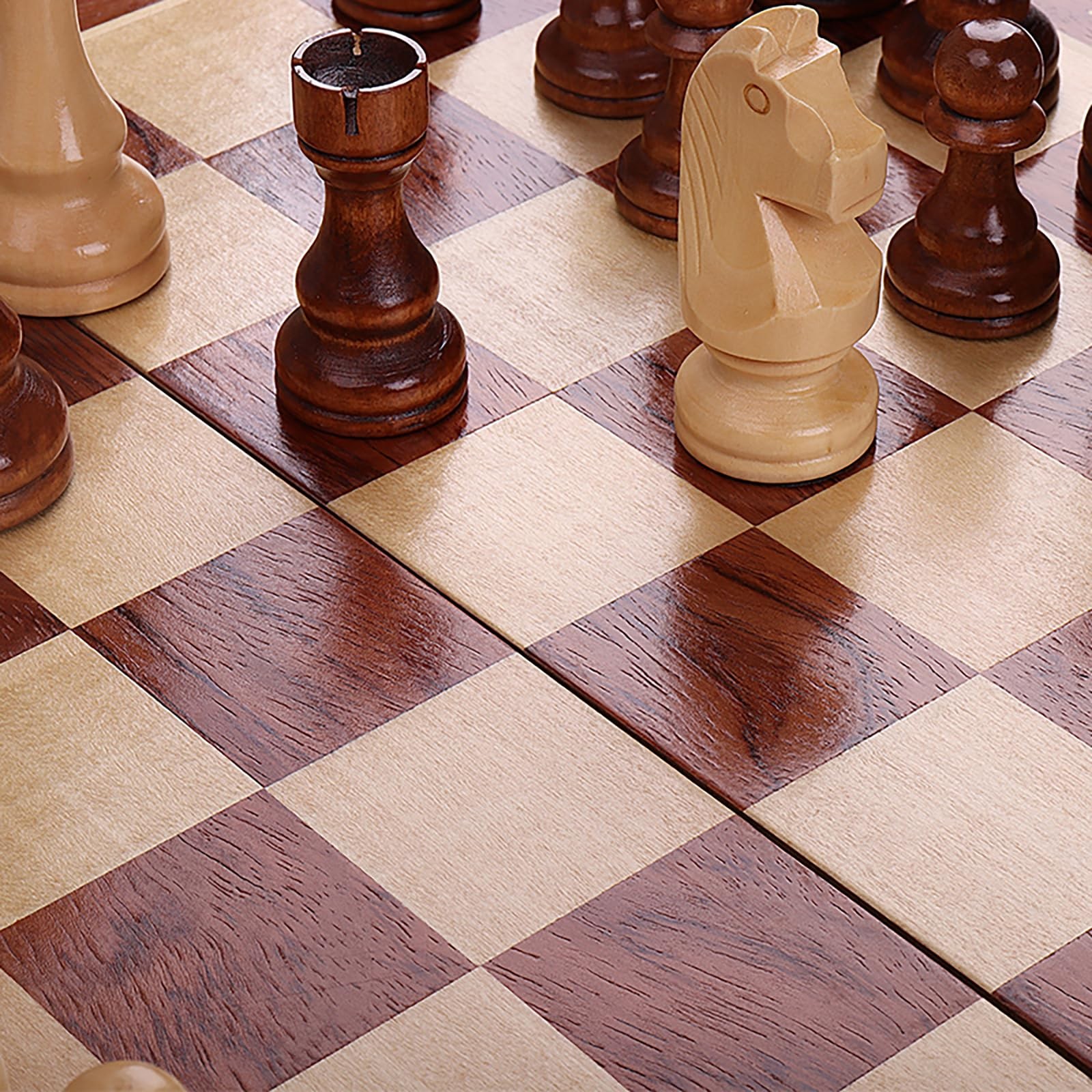 Folding Walnut Chess Set Tournament Size with Storage and 2 Extra Queens