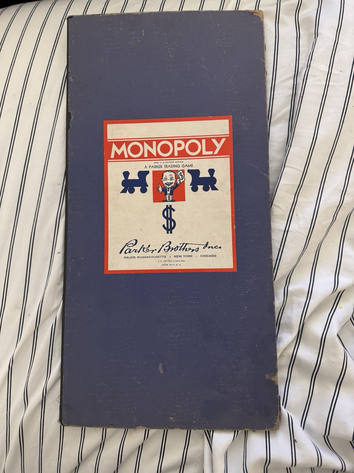 1935 Monopoly Set – Parker Bros. Blue Box, Single Patent No. 2,026,082 – Rare