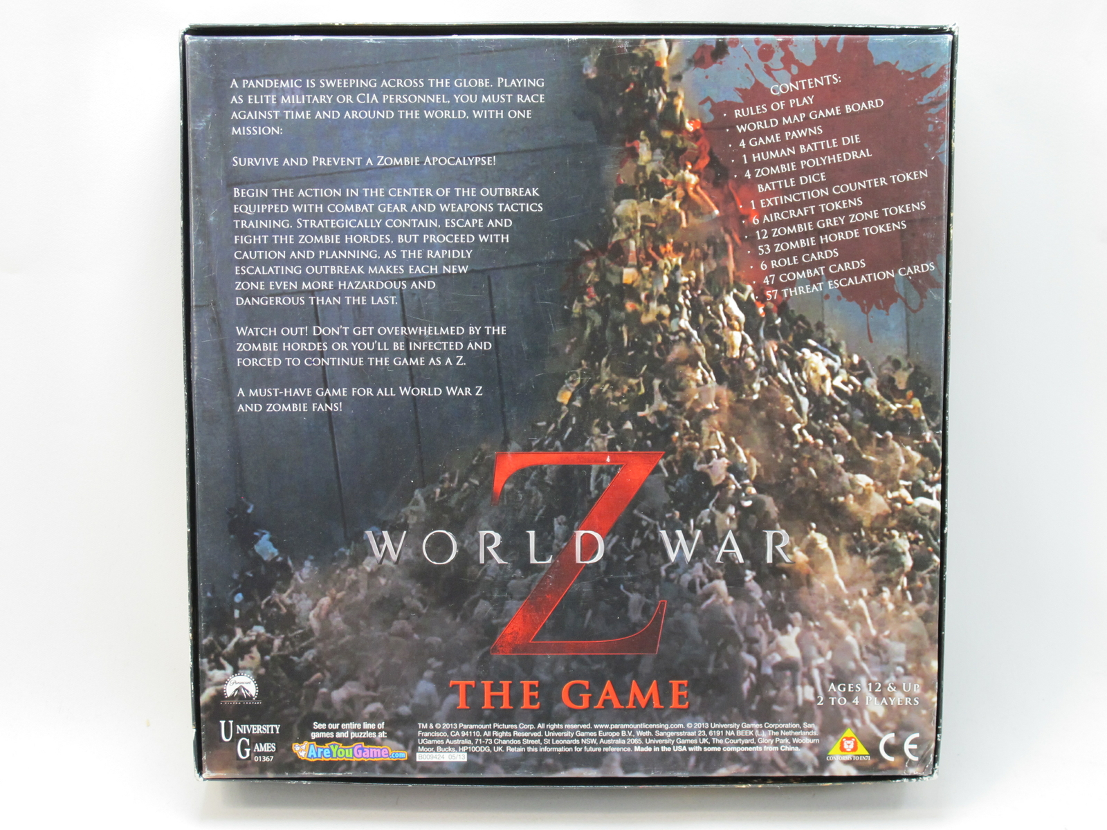 World War Z 2013 Board Game University Games Complete New Open Box