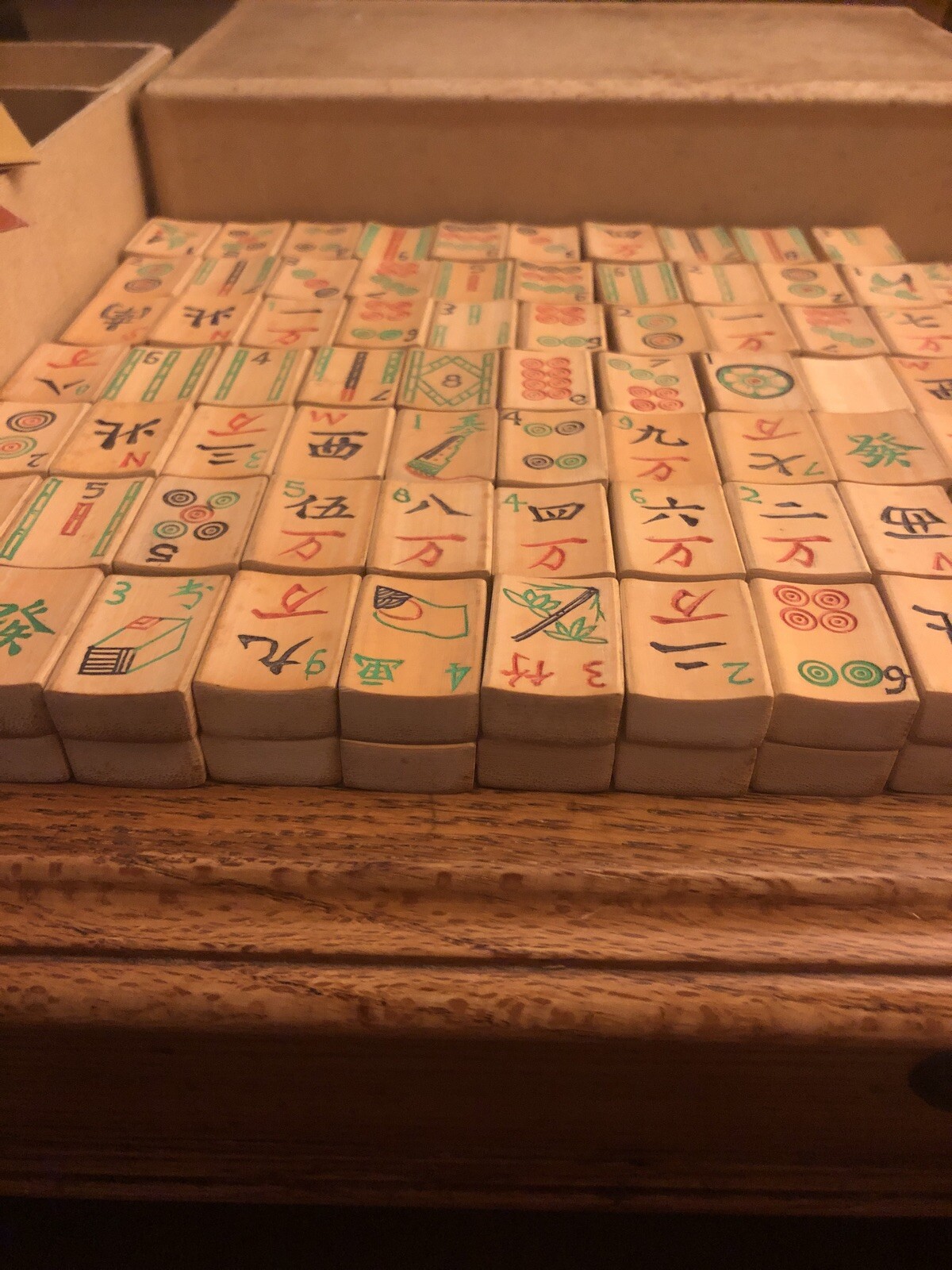 Vintage Ma Jong Set, 1923 Complete, 148 Bamboo Tiles, Original Box, Sparrow