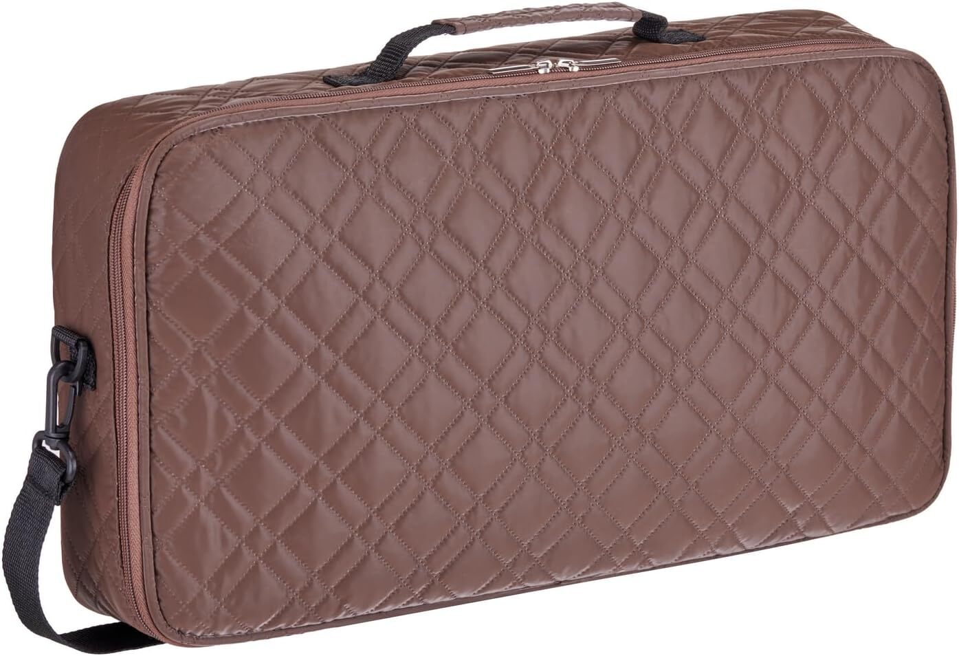 “Coffee”Quilted PU Leather Mahjong Carry Bag with Zippered Storage Pocket.
