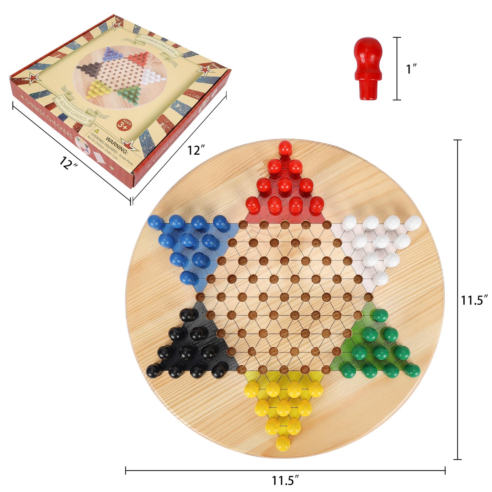 Chinese Checkers Board Game, 11.5 Inches Game Board Set – Premium Solid Wood …