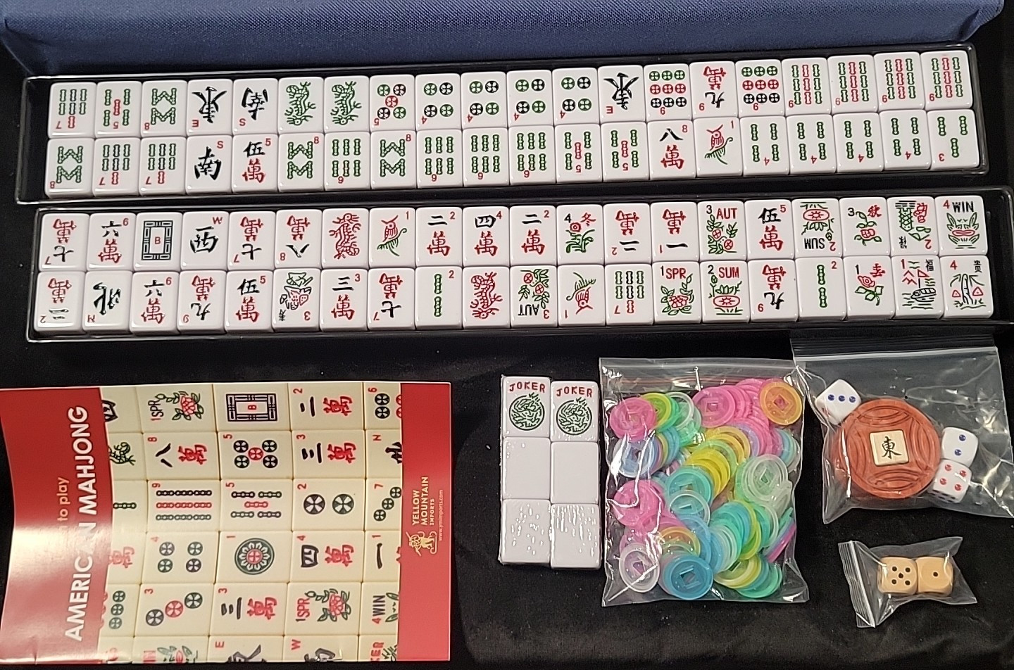 American Mahjong Set with Indigo Tiles Blue Soft Case All-in-One Racks (A7)