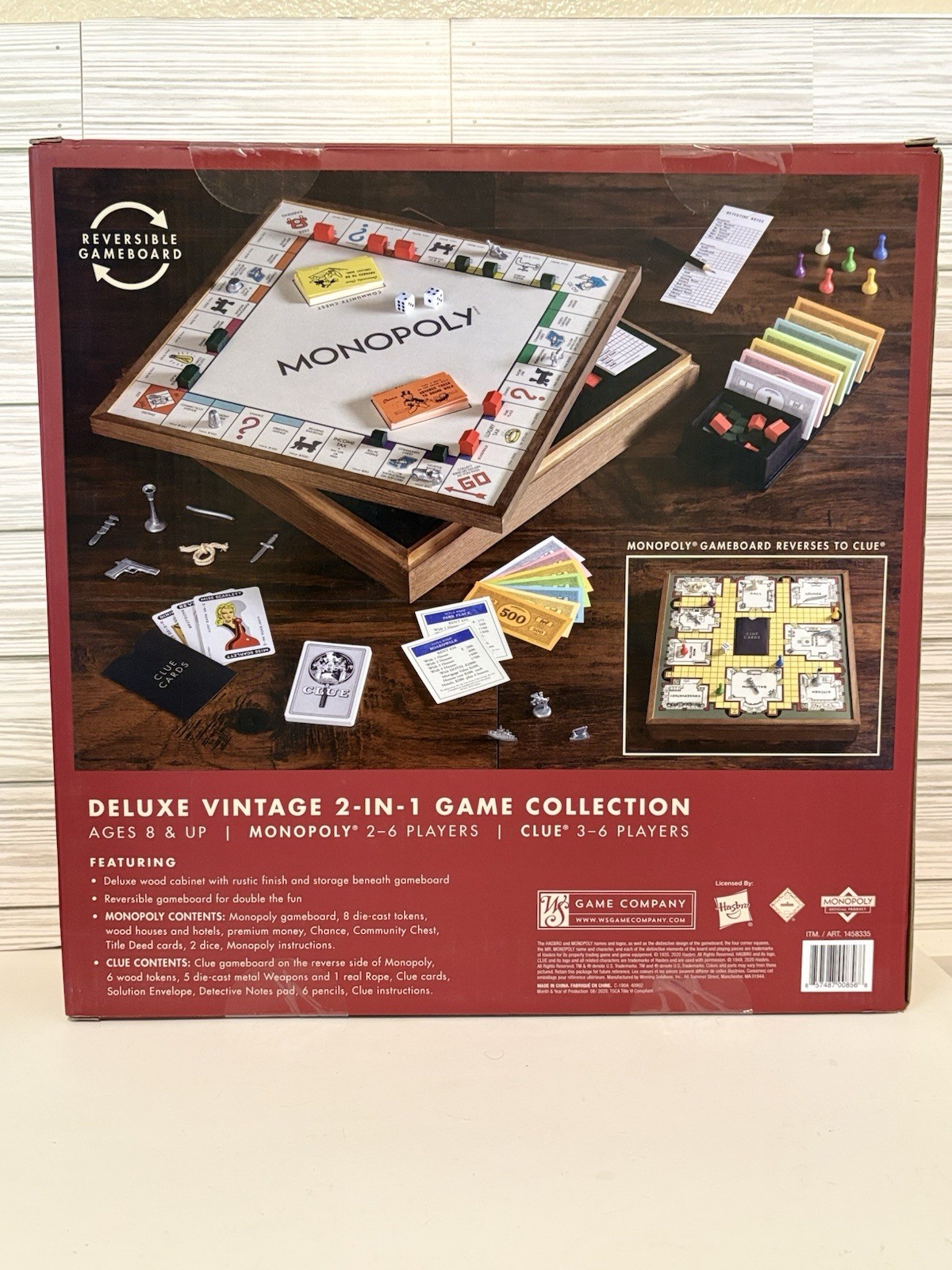 Monopoly & Clue Deluxe Vintage 2-in-1 Game Collection Wood Reversible Board New