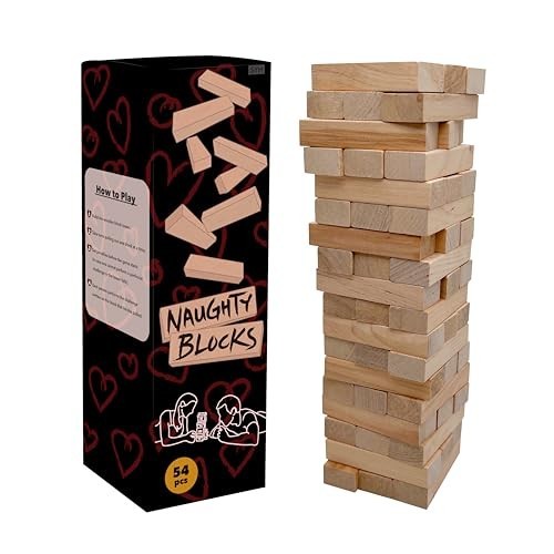 Flirty Adult Couple’s Game – 54 Intimate Challenges, Wooden Stacking Tower for D