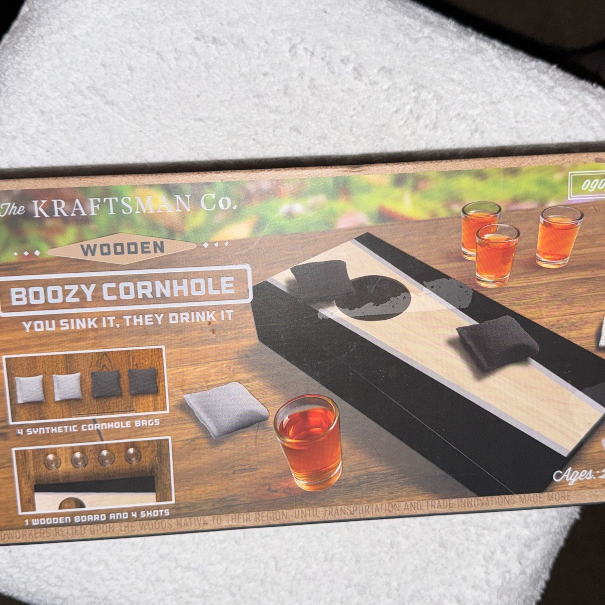 the KRAFTSMAN Co. Boozy Cornhole You Sink It, They Drink It Game