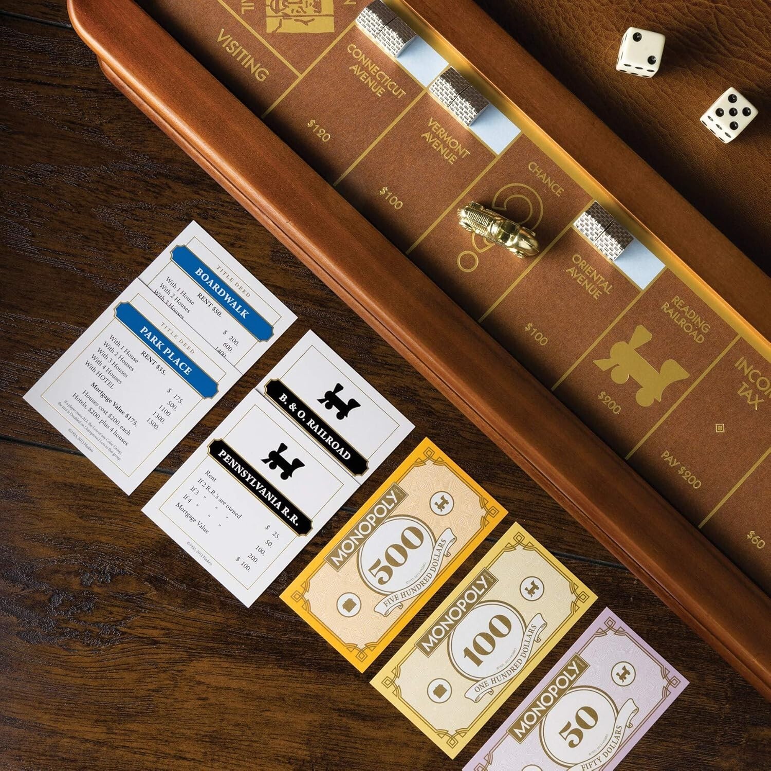 Monopoly Luxury Edition with Burl Finished Wood Cabinet